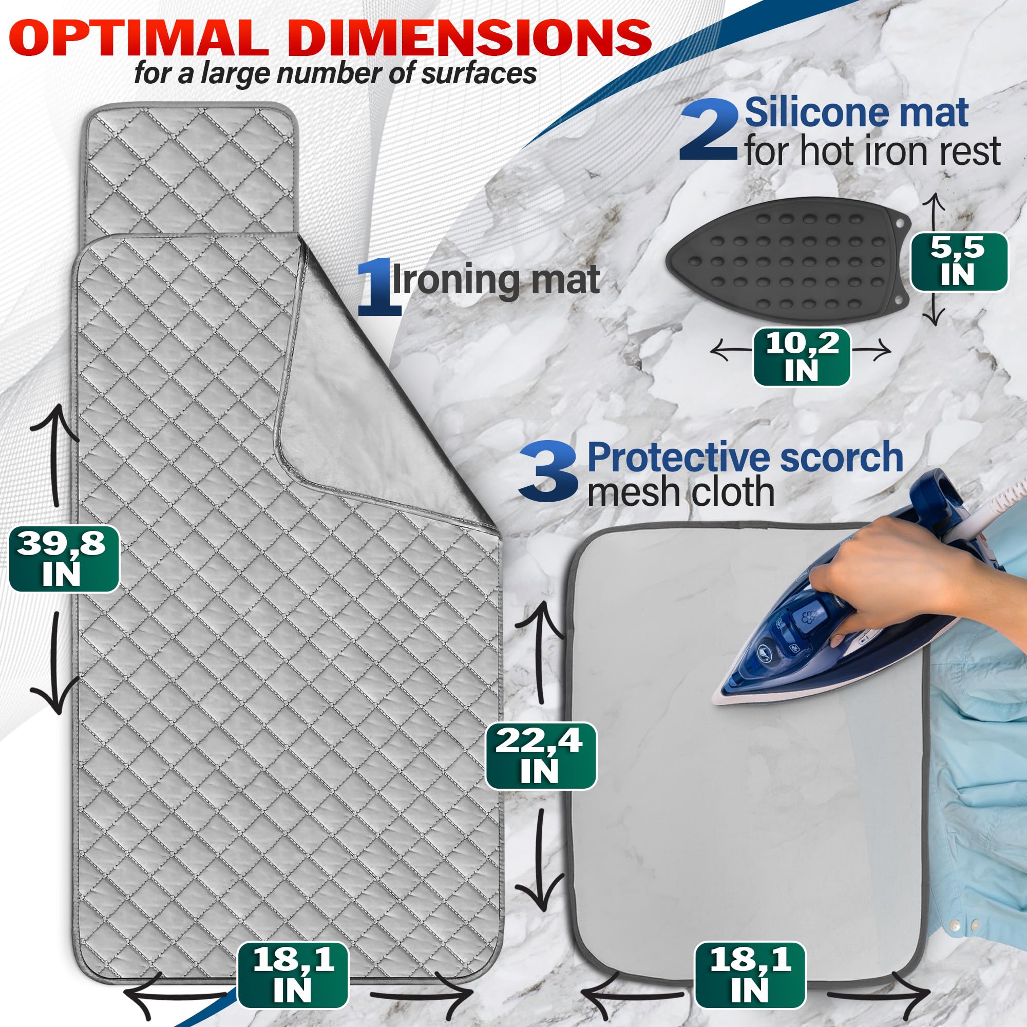 Ironing Board Pad With Silicone Pad - Iron Board Silicone Heat Resistant Mat Flat Iron Mat Ironing Blanket Portable Ironing Boar
