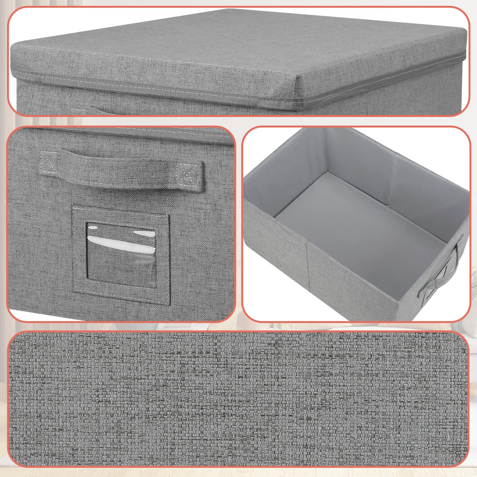 Graciadeco 22.8Qt Closet Storage Boxes With Lids Gray Folding Keepsake Storage Bins Stackable Flat Lidded Carboard Storage Conta