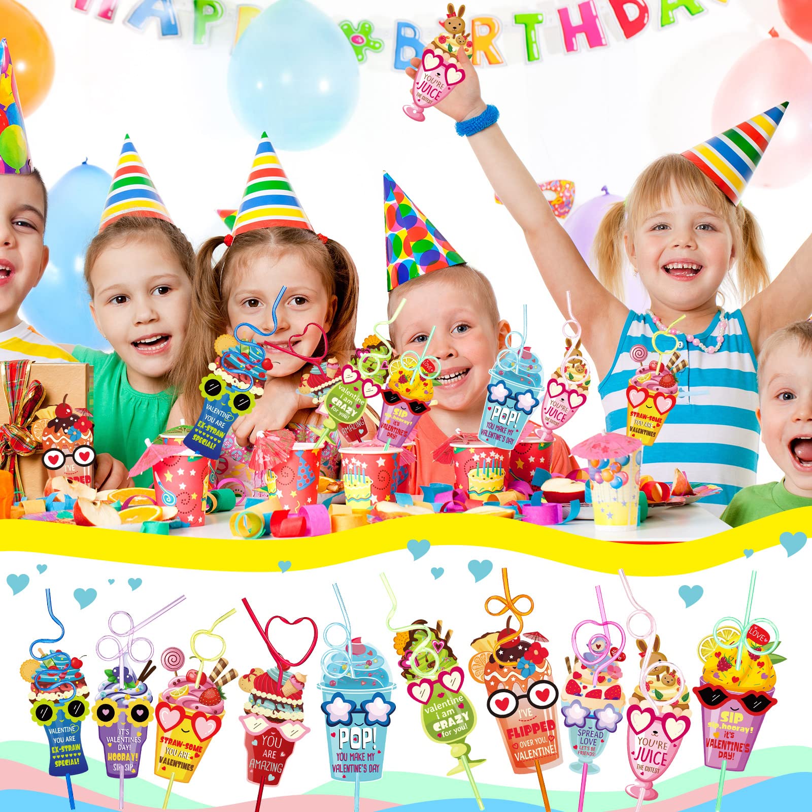 Ferraycle Valentines Day Gifts For Kids 40 Sets Valentines Day Crazy Straws With Cards Classroom Toddlers Girls Boys School Clas