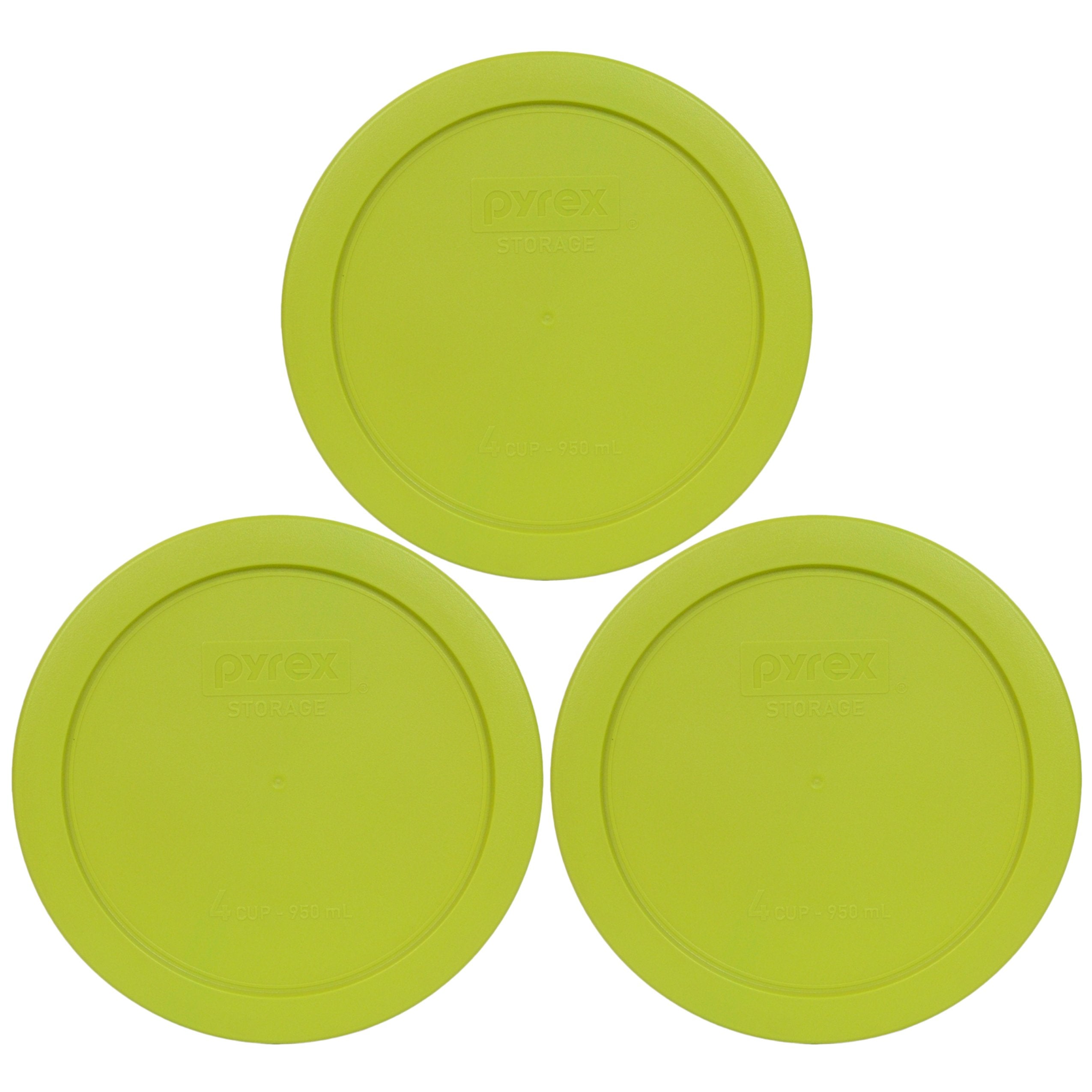 Pyrex 7201-PC Edamame Green Round 4 Cup Plastic Storage Lid, Made in USA - 3 Pack
