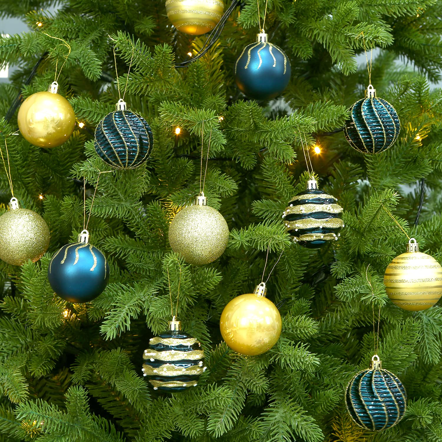 Sattiyrch Christmas Ball Ornaments 30ct, 60mm/2.36 Shatterproof Plastic Decorative Xmas Balls Ornaments Set (Blue and Golden)