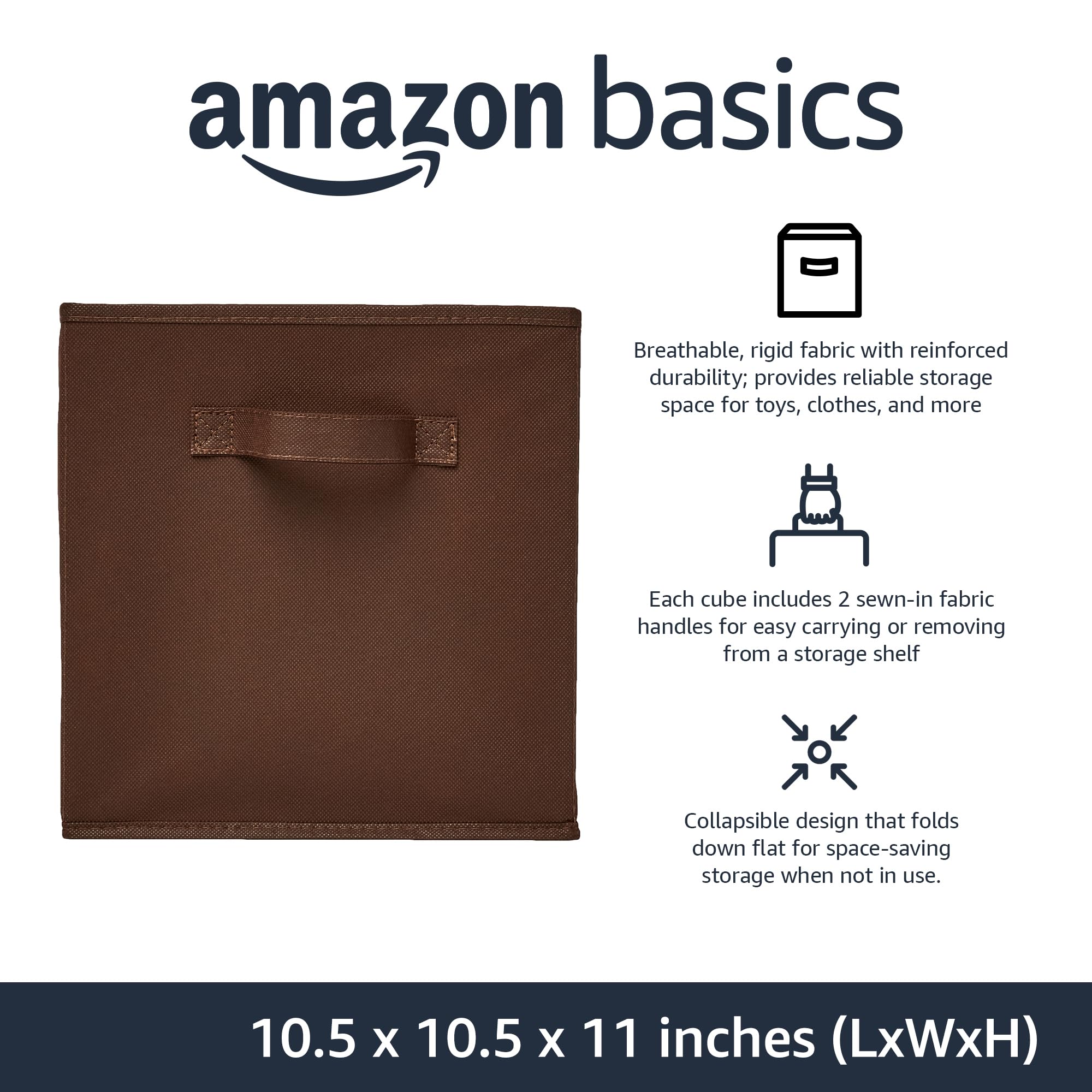 Amazon Basics collapsible Fabric Storage cubes Organizer with Handles  105x105x11  Brown - Pack of 6