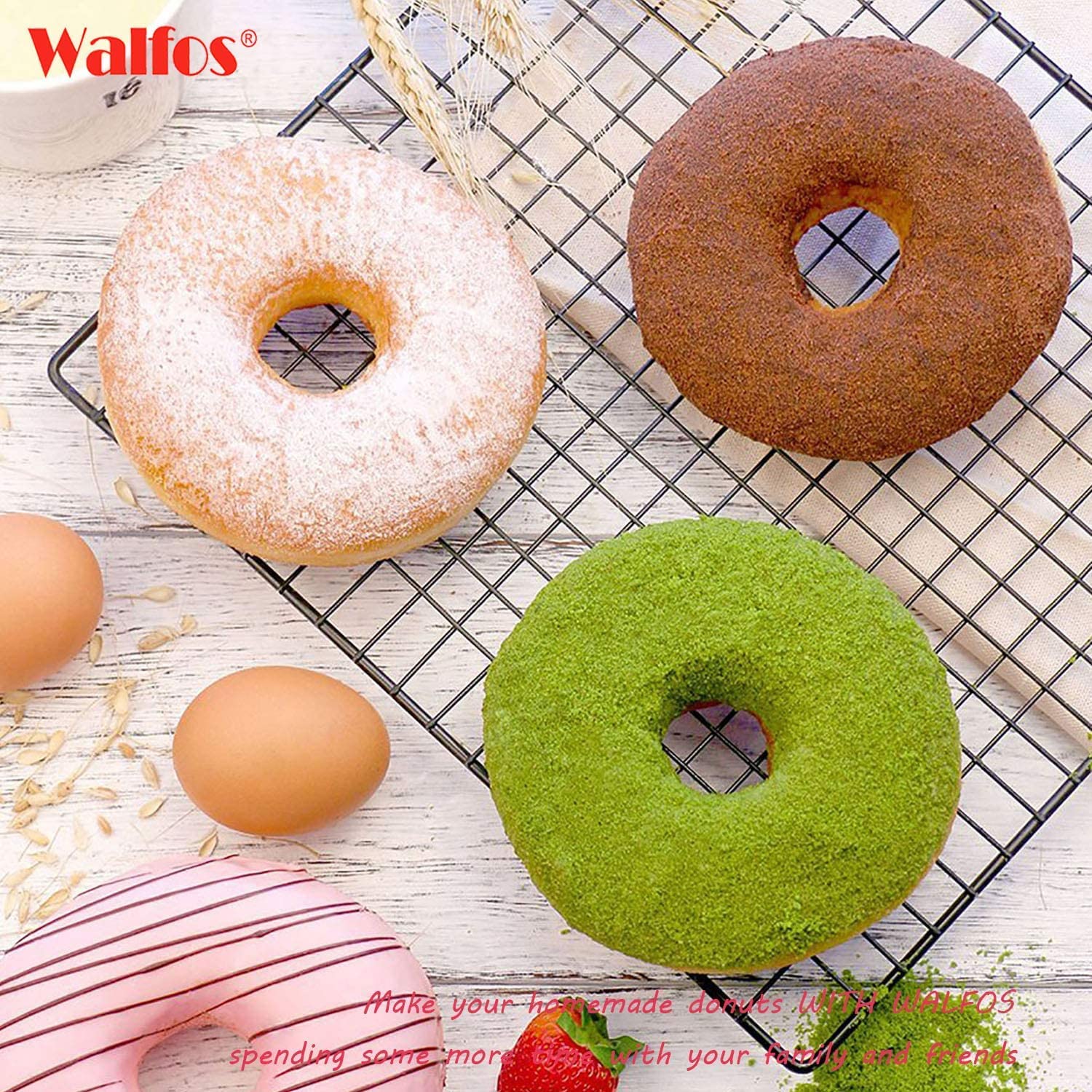 Walfos Silicone Donut Mold - Non-Stick Silicone Doughnut Pan Set, Just Pop Out! Heat Resistant, Make Perfect Donut Cake Biscuit