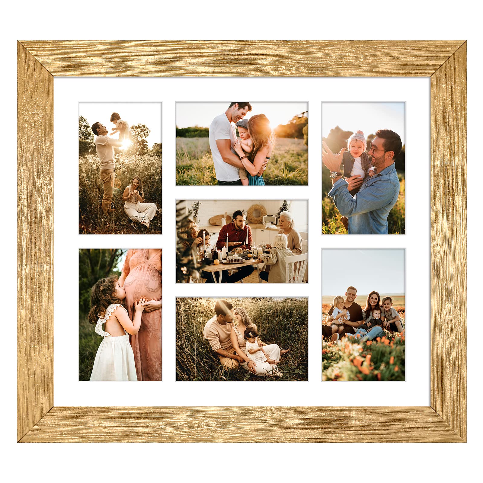 Gaevuian 13.5x15.5 Picture Frame Display 7 opening 4X6 Picture Frame Collage,Multi Photo Frame with Mat,Plexiglass,Wall or Table