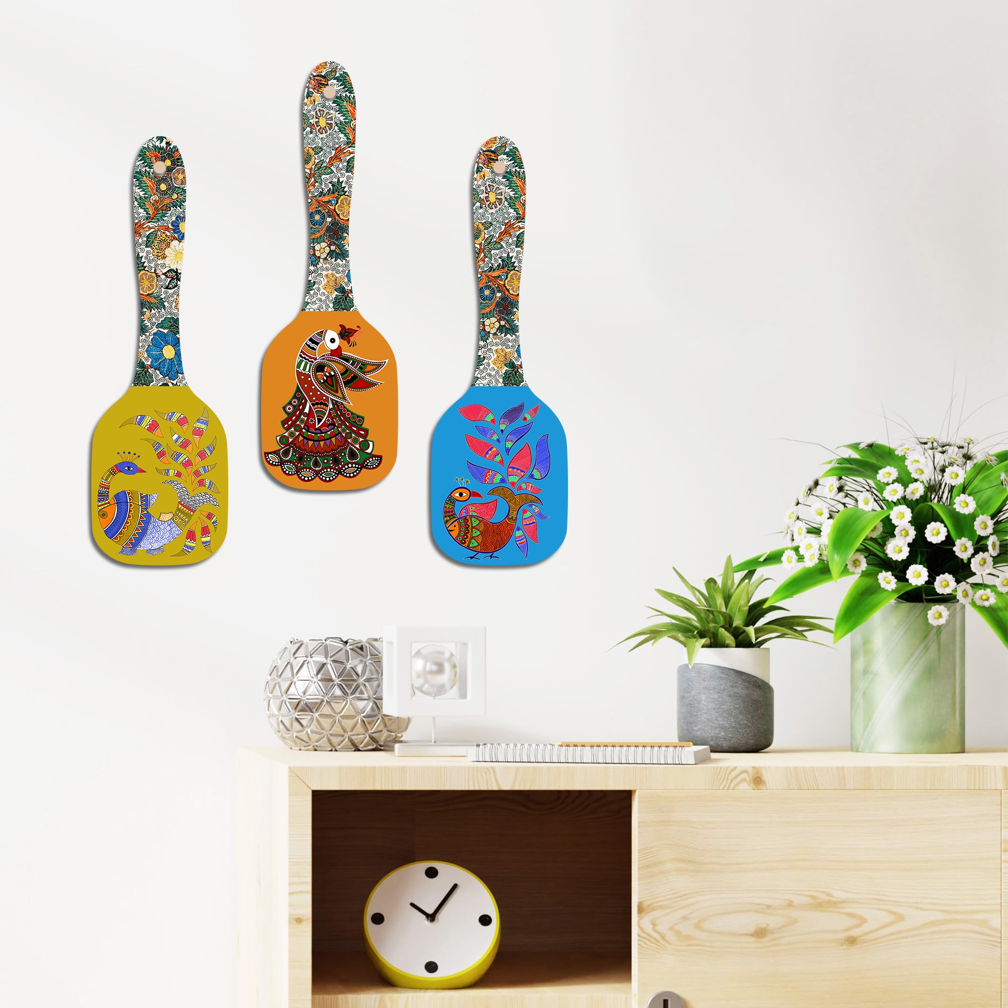 Artvibes Decorative Kalamkari Floral Art Spatula Shape Decorative Wall Hanging | Floral Art Decor Items | Wall Accent | Gift Ite