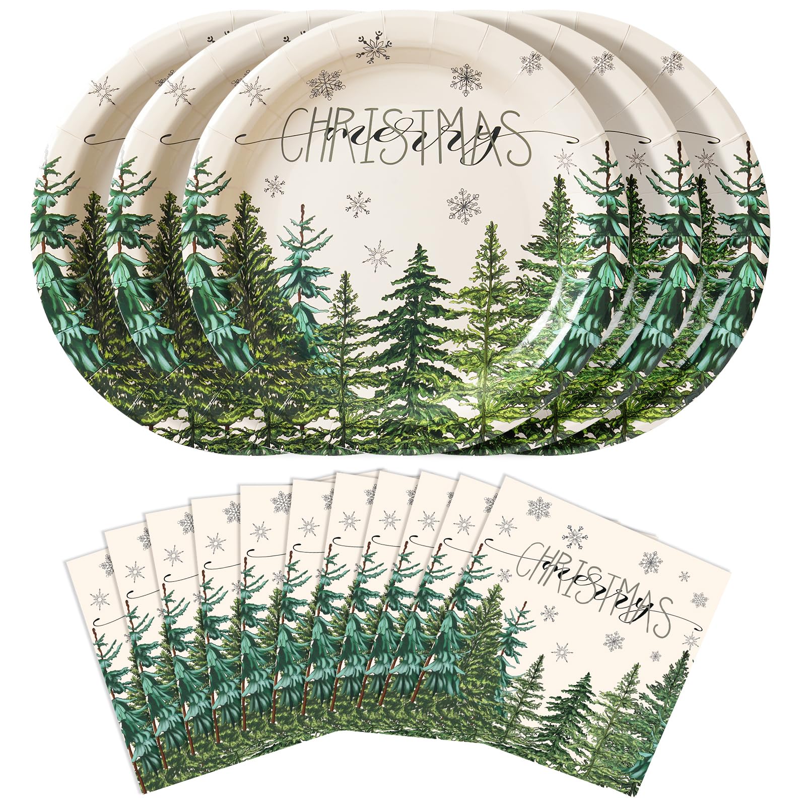 KTCNMER 50Pcs Christmas Paper Plates and Napkins Disposable paper plates for Christmas Party Supplies