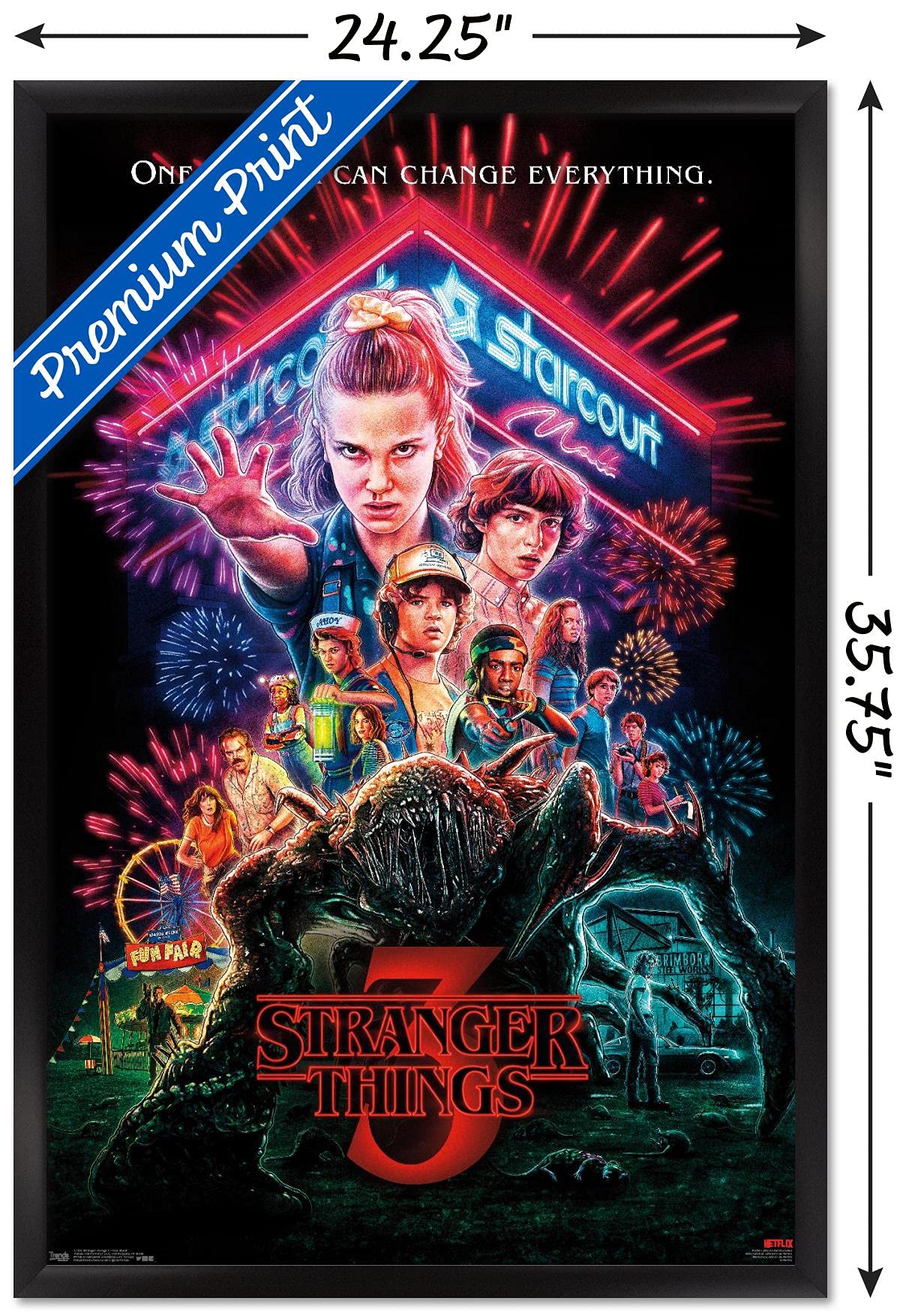 Trends International Netflix Stranger Things: Season 3 - One Sheet Wall Poster, 22.375'' X 34'', Black Framed Version