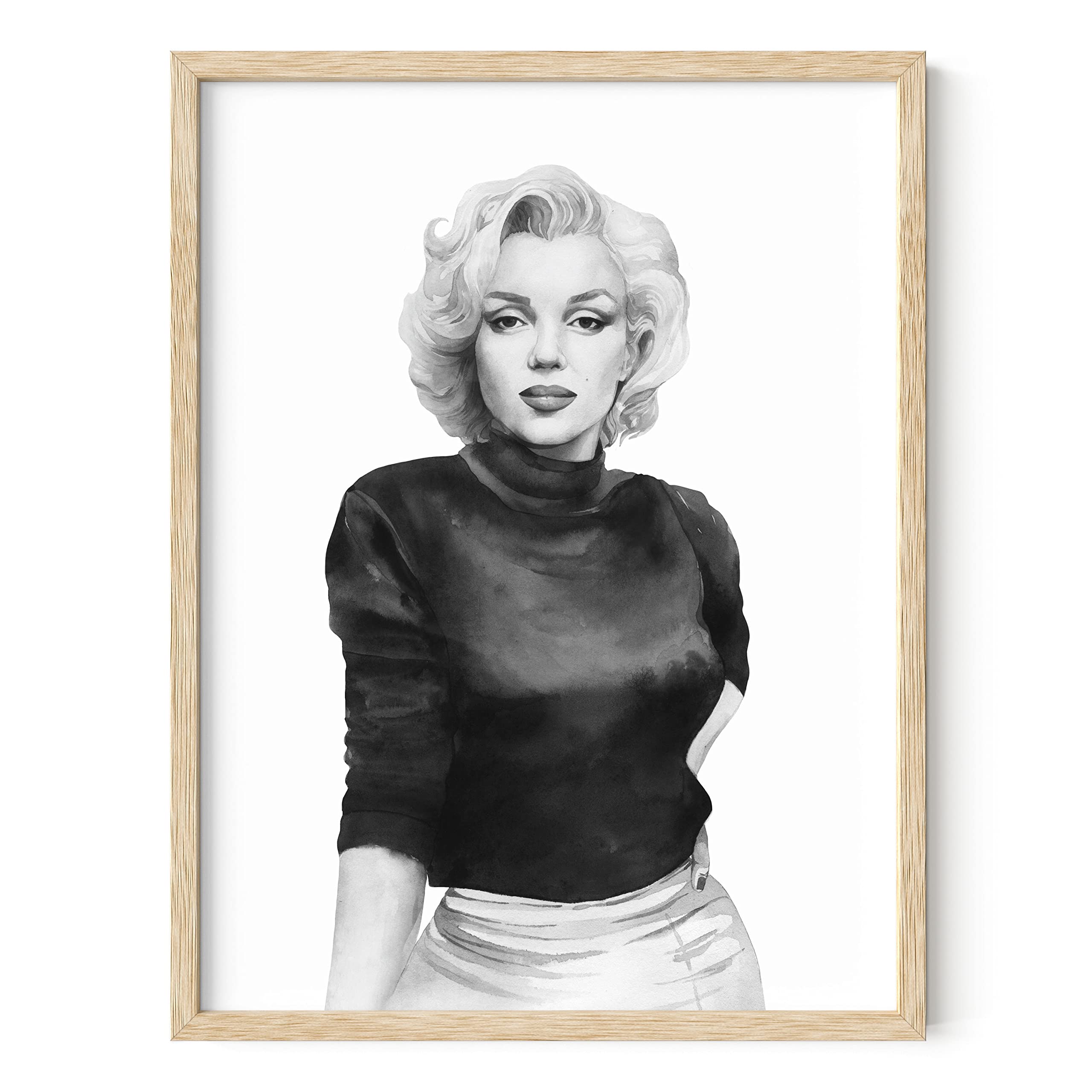 Haus And Hues Iconic Woman Poster, Marilyn Monroe, Black And White Movie Star Wall Art, 12X16 Beige Framed, Home Decor, Bathroom