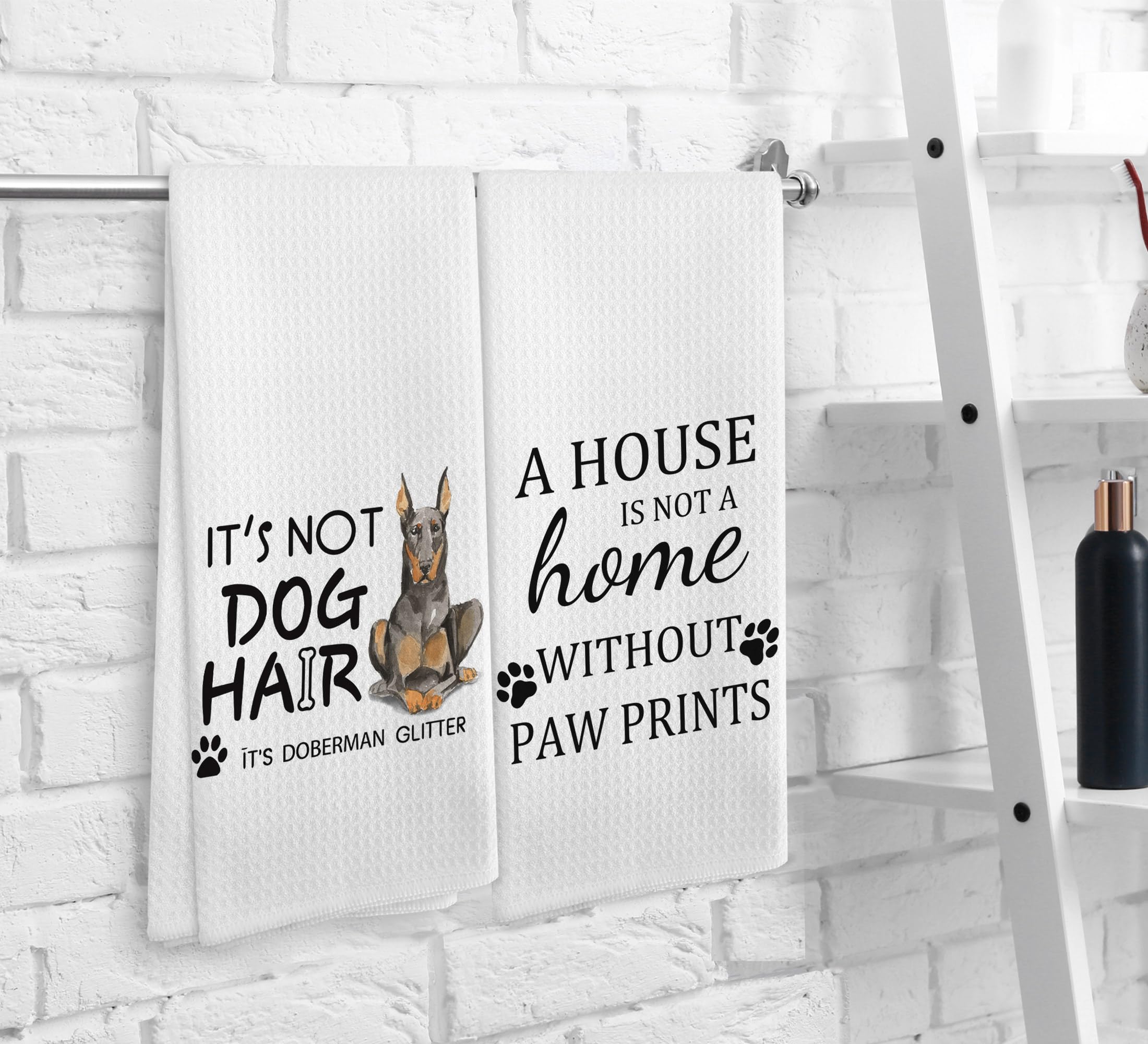 NOQL Doberman Glitter Dog Decor Kitchen Towels and Dishcloths Set of 2, Doberman Glitter Dog Mom Gifts for Women, 16  24 Inches