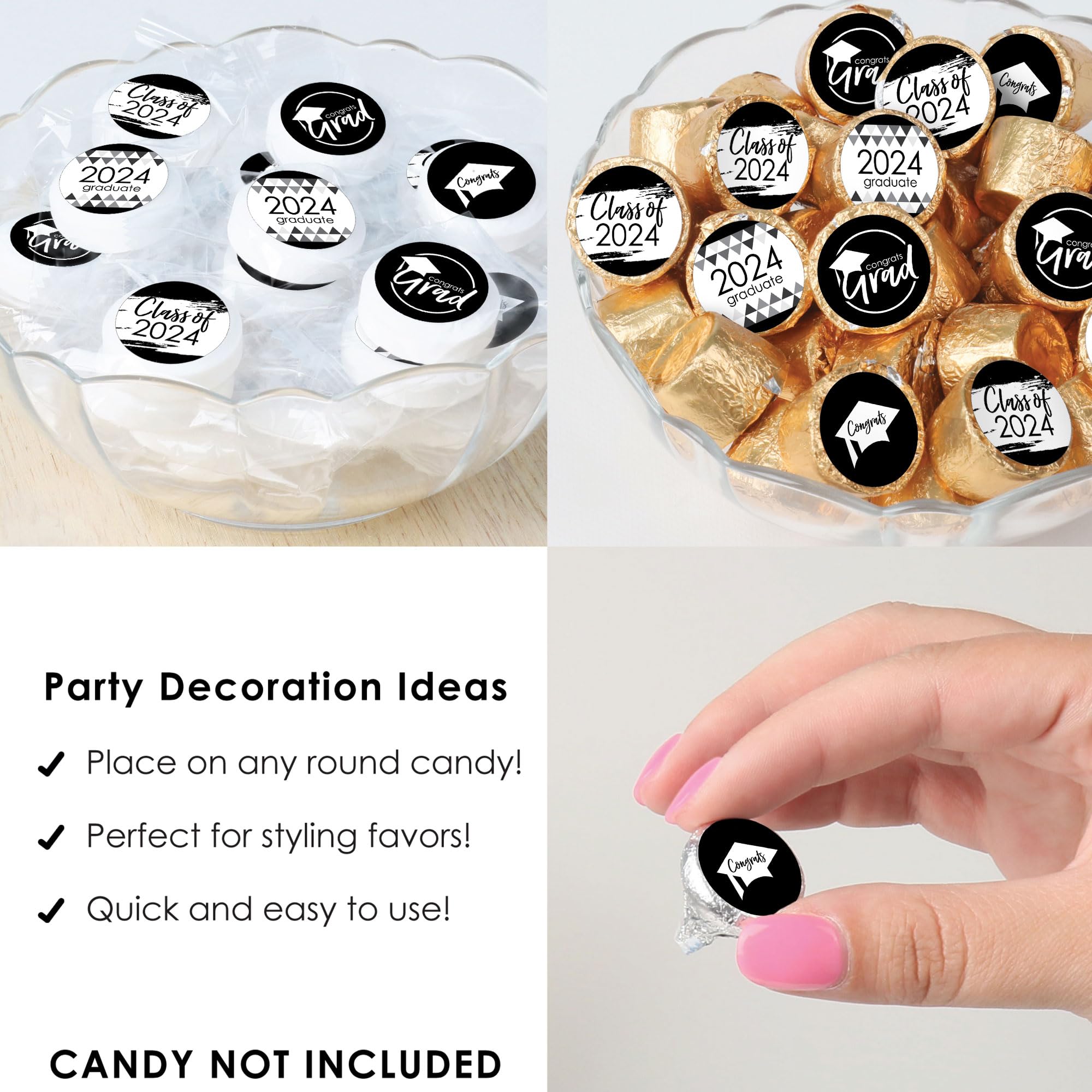 Big Dot Of Happiness Black And White Grad - Best Is Yet To Come - 2024 Black And White Graduation Party Small Round Candy Sticke