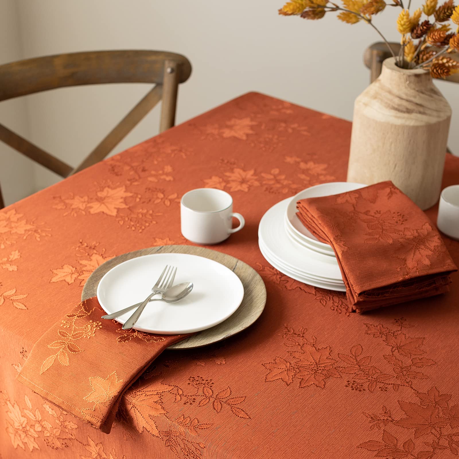 Benson Mills Tablecloth, Countryside Leaves Damask Fabric Tablecloth, Fall, Harvest & Thanksgiving Table Cloth(Rust/Burnt Orange
