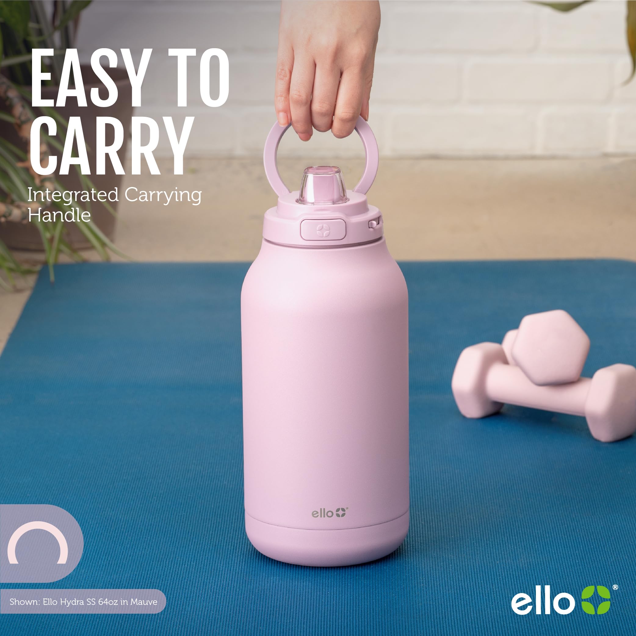 Ello Hydra 64oz Stainless Steel Water Jug with Locking Leak Proof Lid | Reusable Half Gallon Vacuum Insulated Metal Bottle with