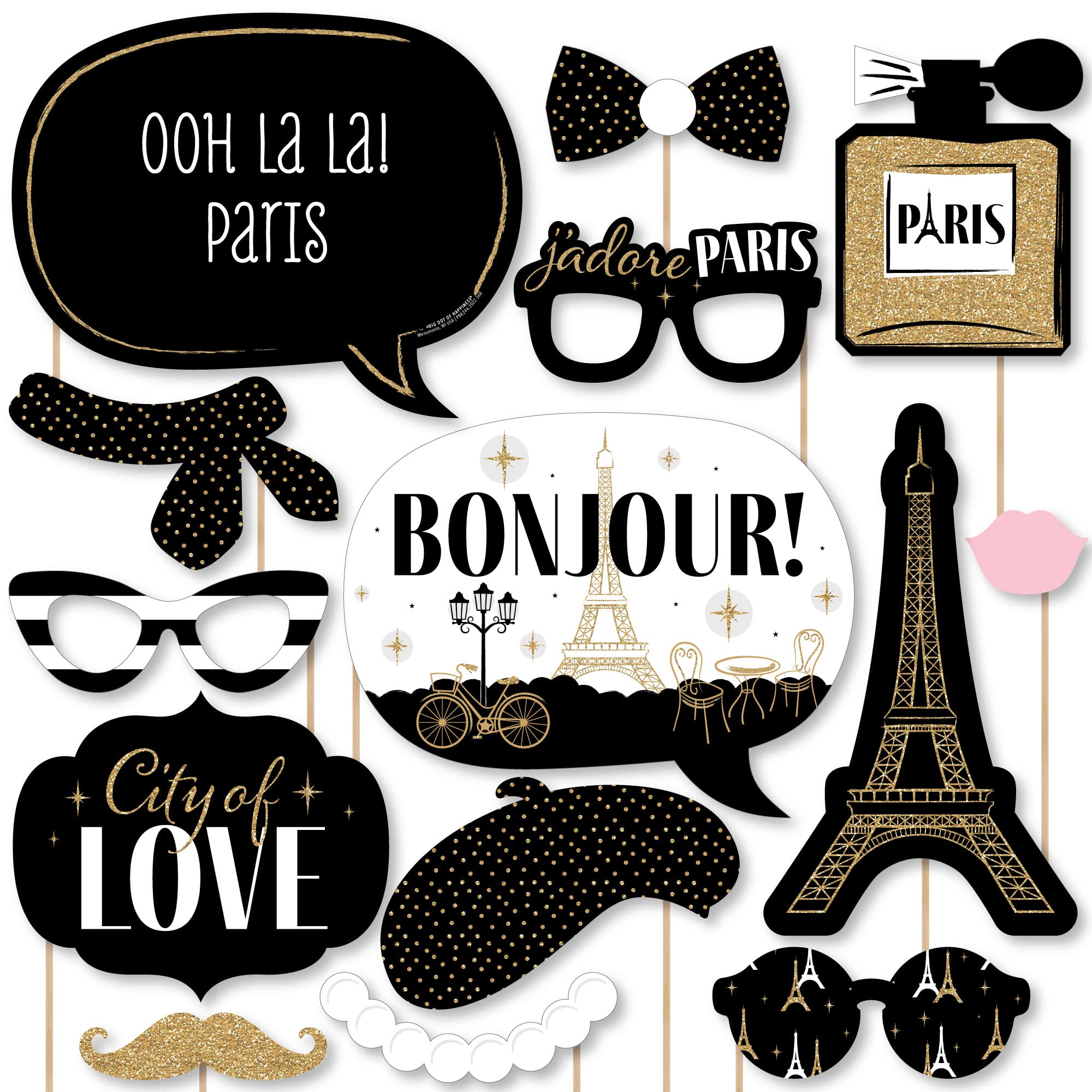 Big Dot Of Happiness Stars Over Paris - Parisian Themed Party Photo Booth Props Kit - 20 Count
