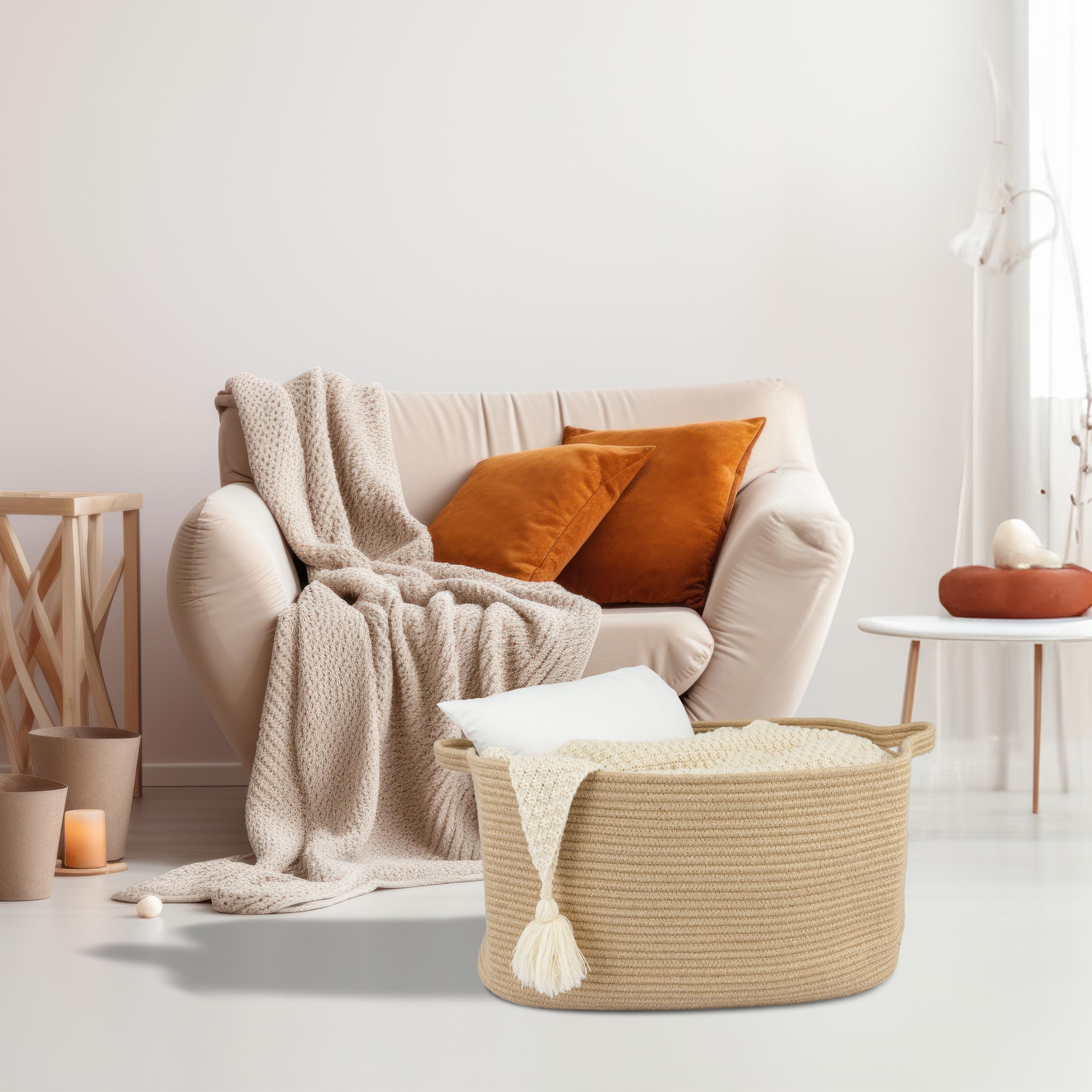 Xuanguo Large Rectangle Blankets Basket Living Room 22''X17''X12'' Woven Jute Rope Storage Basket For Nursery Toy Basket For Kid