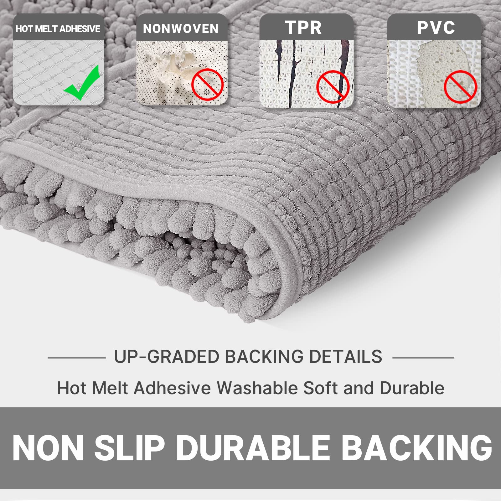 Yimobra Bathroom Rugs Sets 2 Piece, Thick Soft Chenille Non Slip Bathroom Rug Set, Fluffy Shaggy Ultra Absorbent Machine Washabl