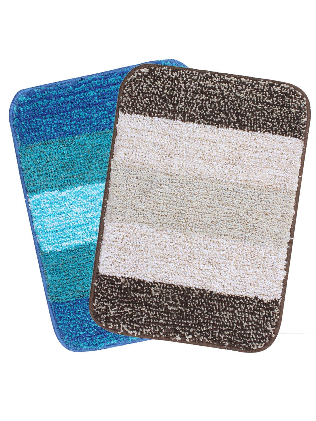 Saral Home Turquoise & Brown Soft Microfiber Anti-Skid Bath Mat (Pack Of 2, 35X50 Cm)