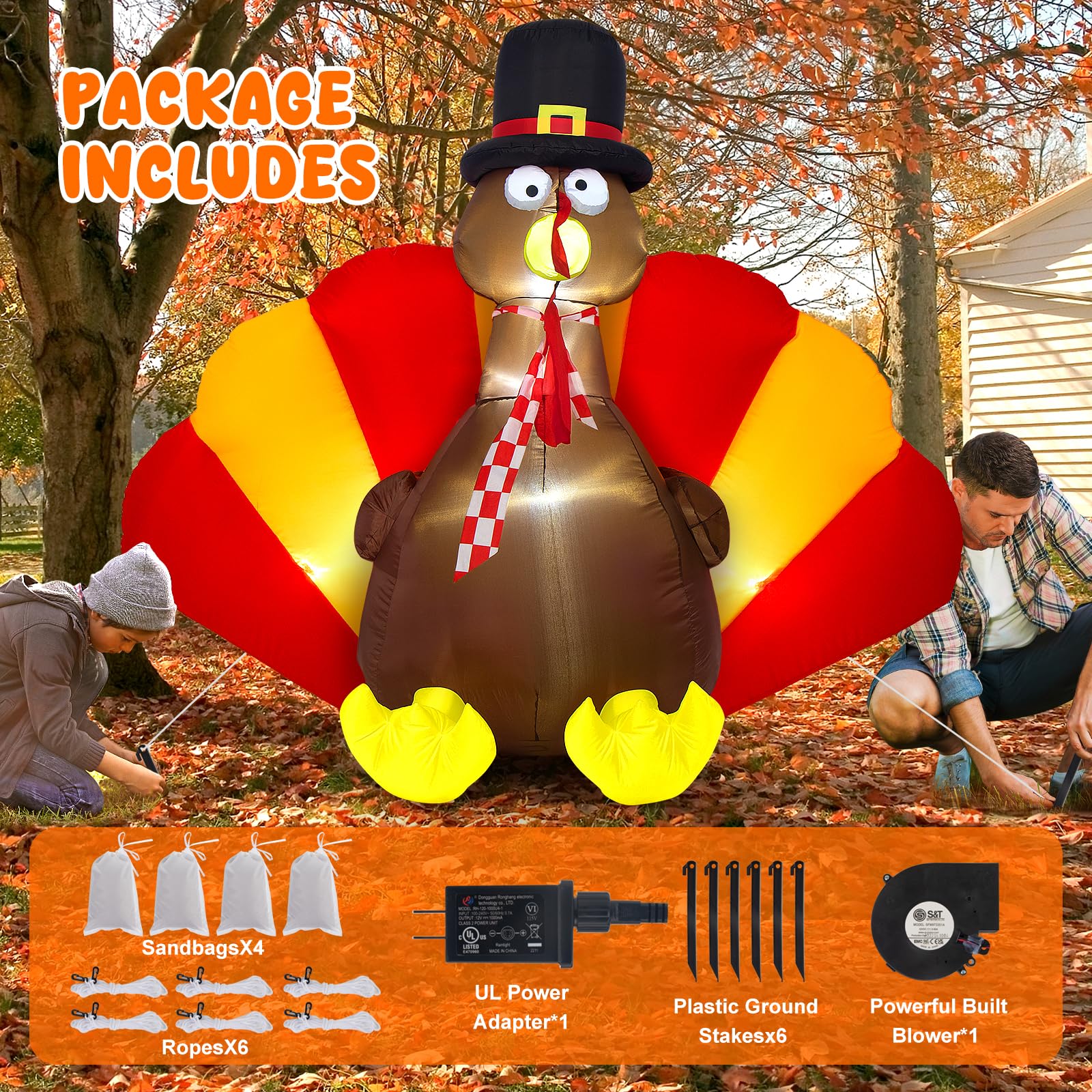Sizonjoy Inflatable Turkey Decorations,6 Ft Thanksgiving Inflatables Outdoor Decorations with Built-in LED Lights & Fan Outdoor