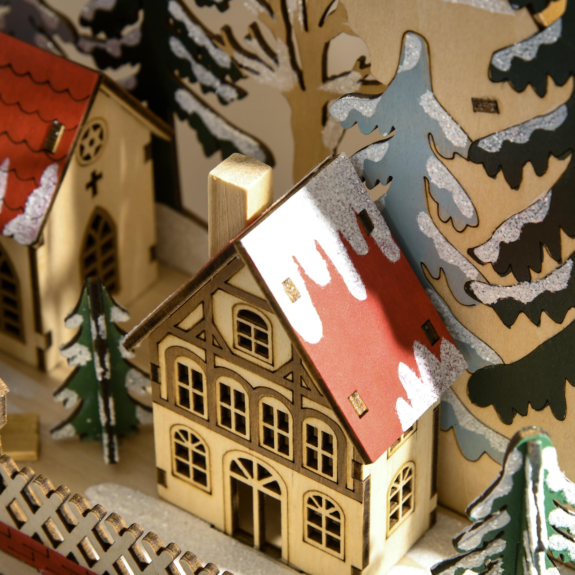 HOMCOM Wooden Christmas Advent Calendar, Light Up Table Holiday Decoration with 24 Countdown Drawers and LED Lights for Kids and