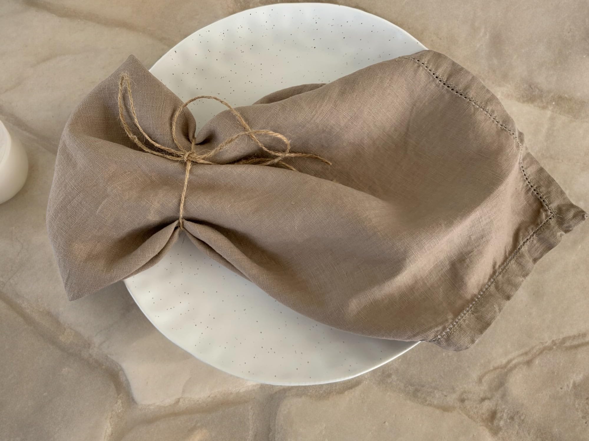 Hemstitched Linen Napkins - 20 Inch X 20 Inch - Stonewashed Pure Linen Cloth Dinner Napkins With Mitered Corners - 100% French F