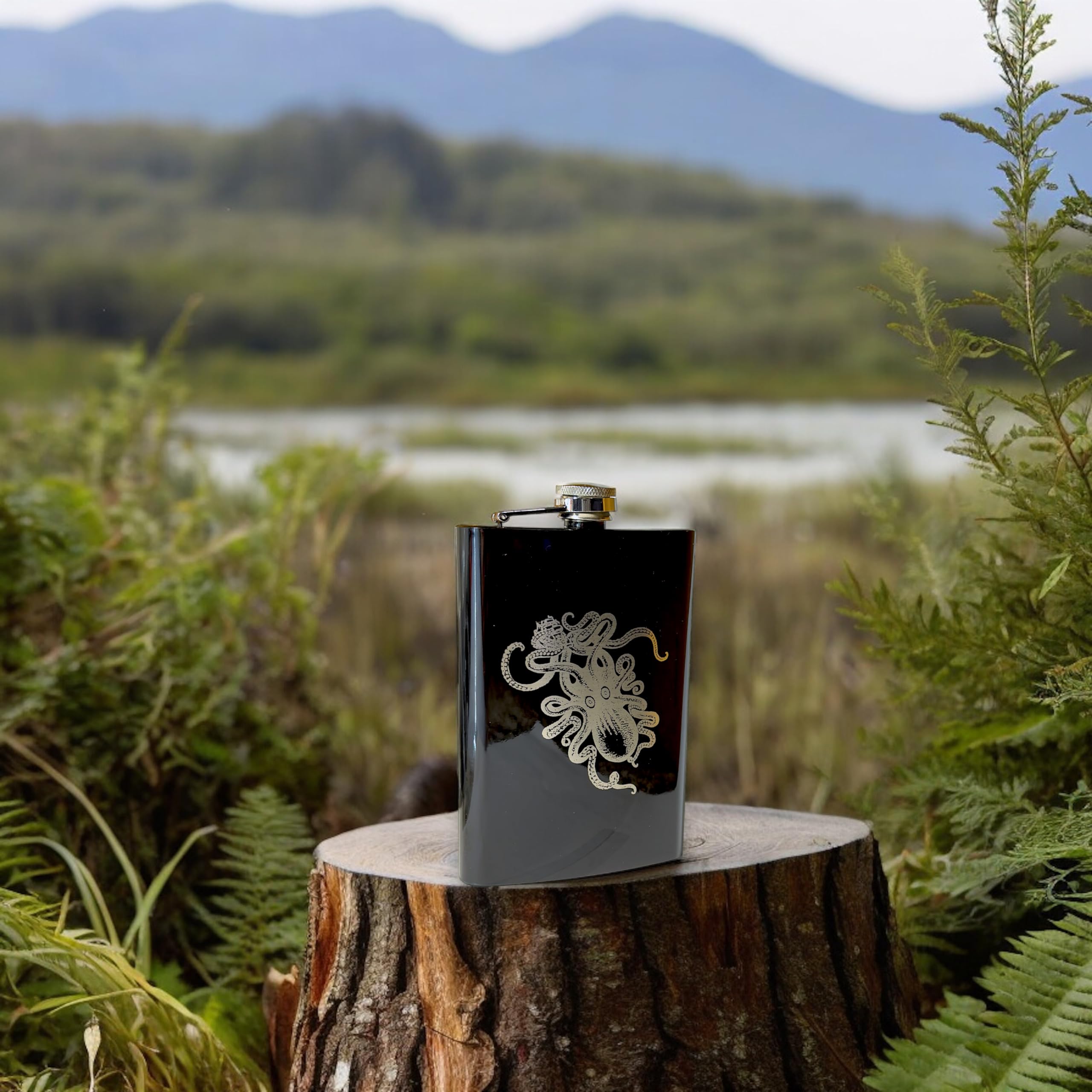 8Oz Black Kraken Flask