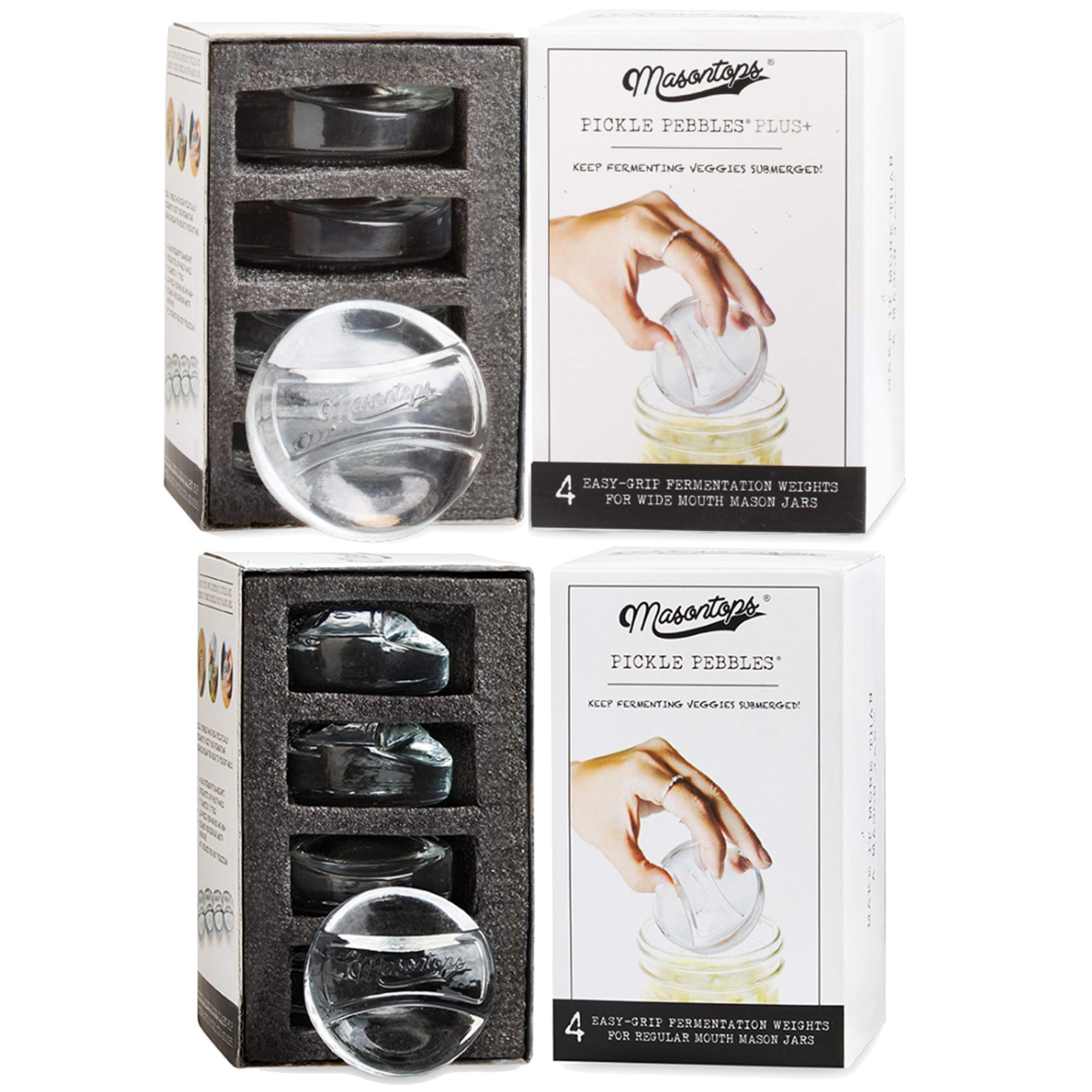 Masontops Pickle Pebble Glass Fermenting Weights - Pickling Fermentation Weight Set - Wide/Small Mouth Combo