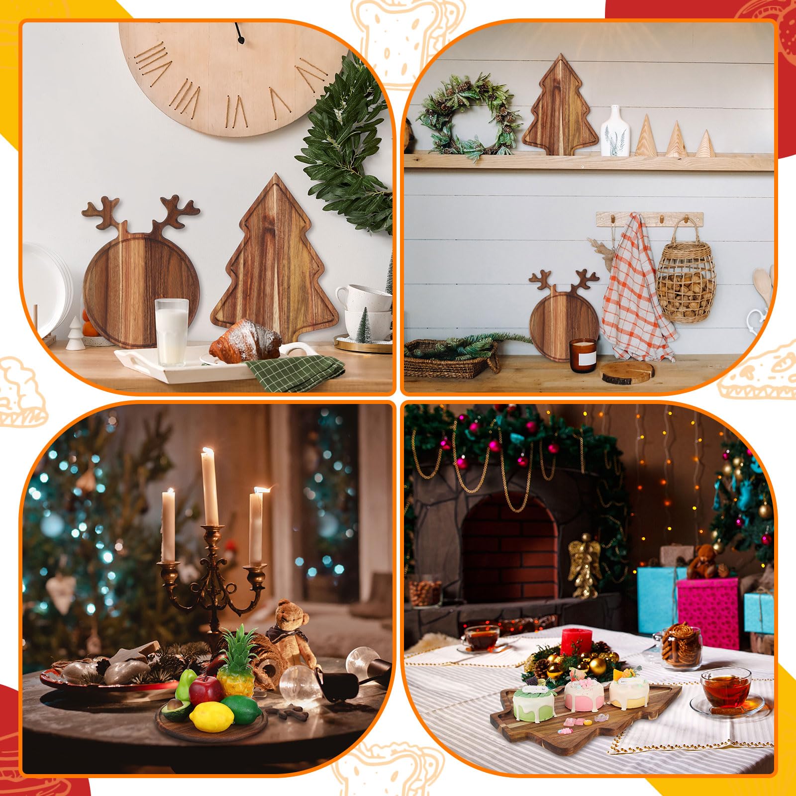 Umigy 2 Pcs Christmas Charcuterie Boards Christmas Tree Wooden Cutting Board with Handle Antler Acacia Wood Cute Cutting Board f