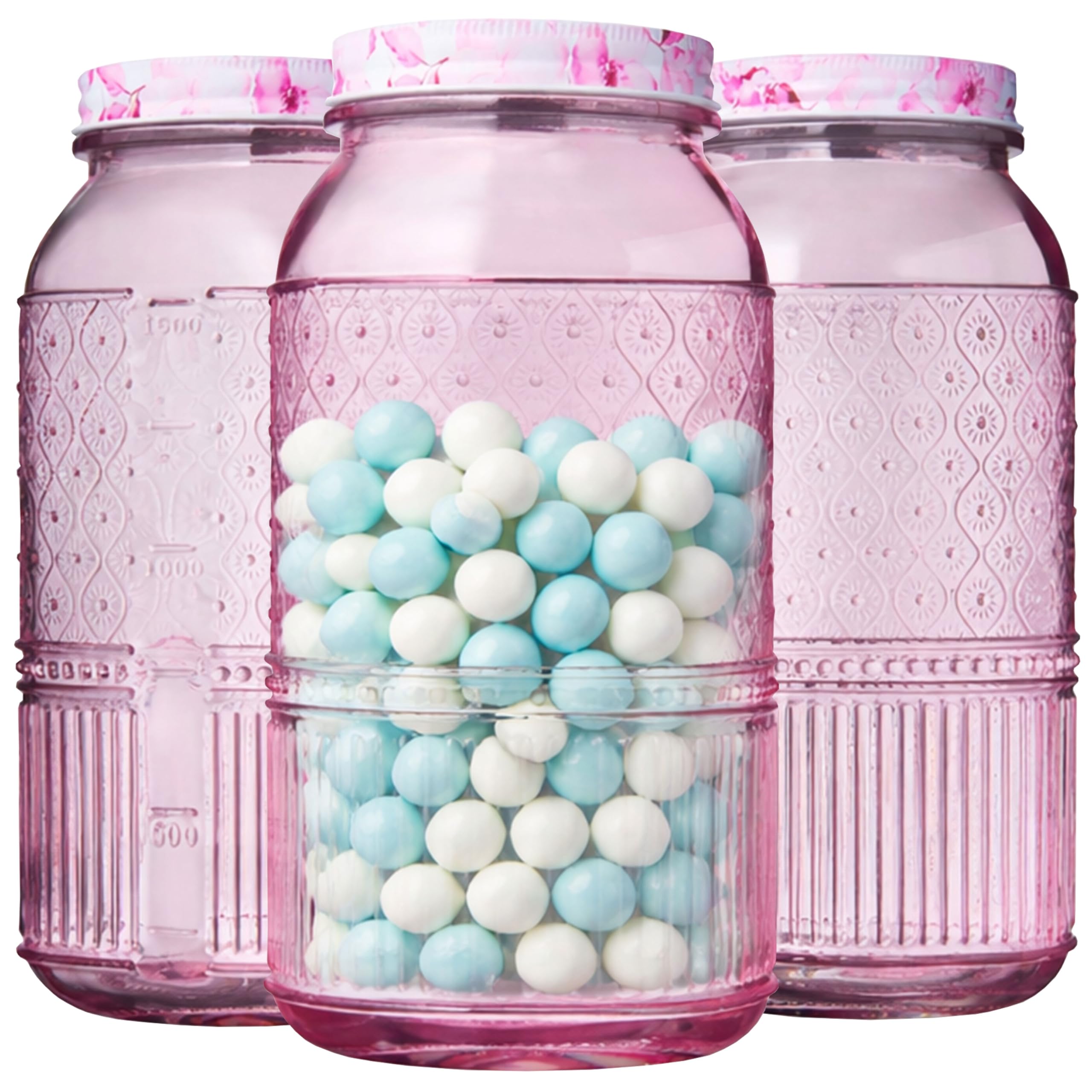 Glass Canisters Set Of 3  64 Oz Mason Jar Style Food Storage Containers With Lids, Jars For Cereal, Pasta, Cookies, Candy, Flou
