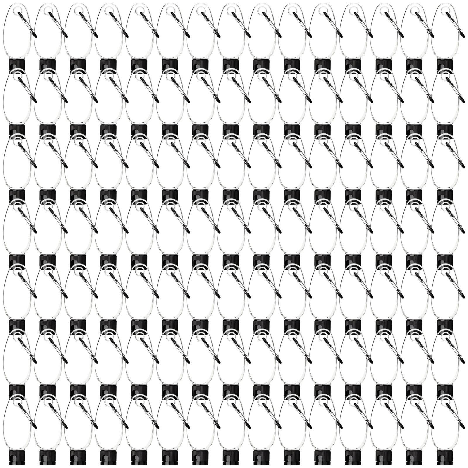 Yalikop 100 Pcs Traveling Bottles with Keychain 1oz Clear Plastic Keychain Bottle Leakproof Refillable Empty Keyring Container L