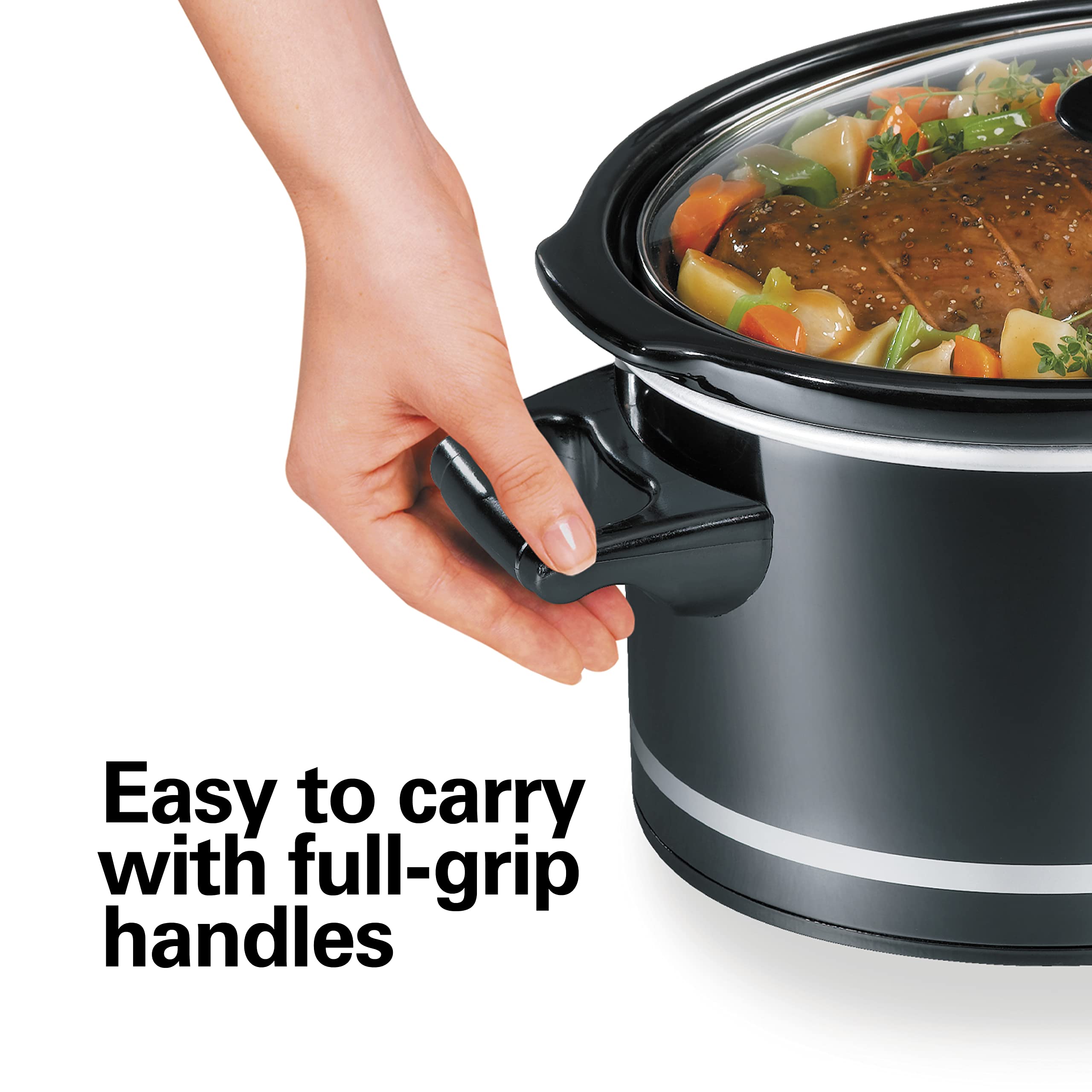 Hamilton Beach Slow Cooker With 3 Cooking Settings, Dishwasher-Safe Stoneware Crock & Glass, 8-Quart Built-In Lid Rest, Black