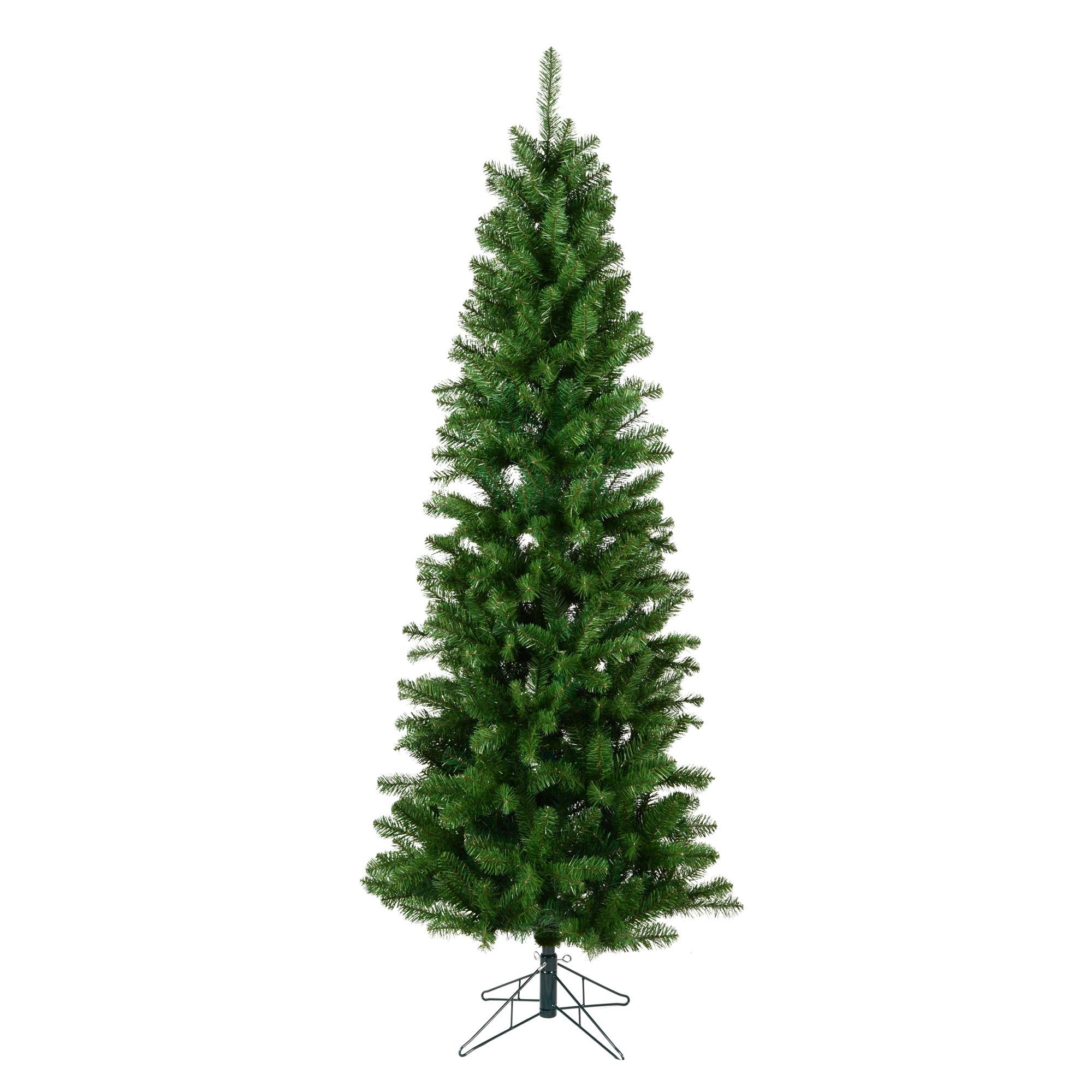 Vickerman 7.5' x 36 Salem Pencil Pine Artificial Christmas Tree Featuring 664 PVC Tips, Green PVC Tips on Metal hinged Branches,
