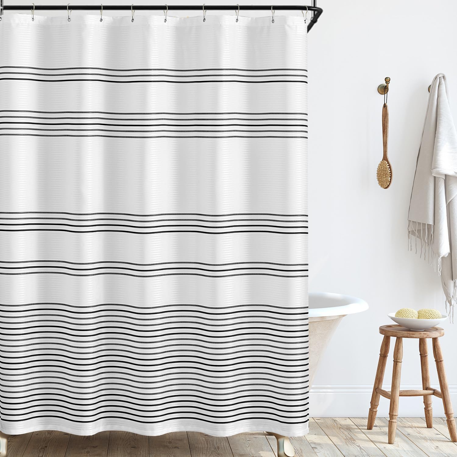 Jinchan 60 Inch Stall Black And White Shower Curtain Fabric Shower Curtain For Bathroom Modern Striped Shower Curtain Waterproof