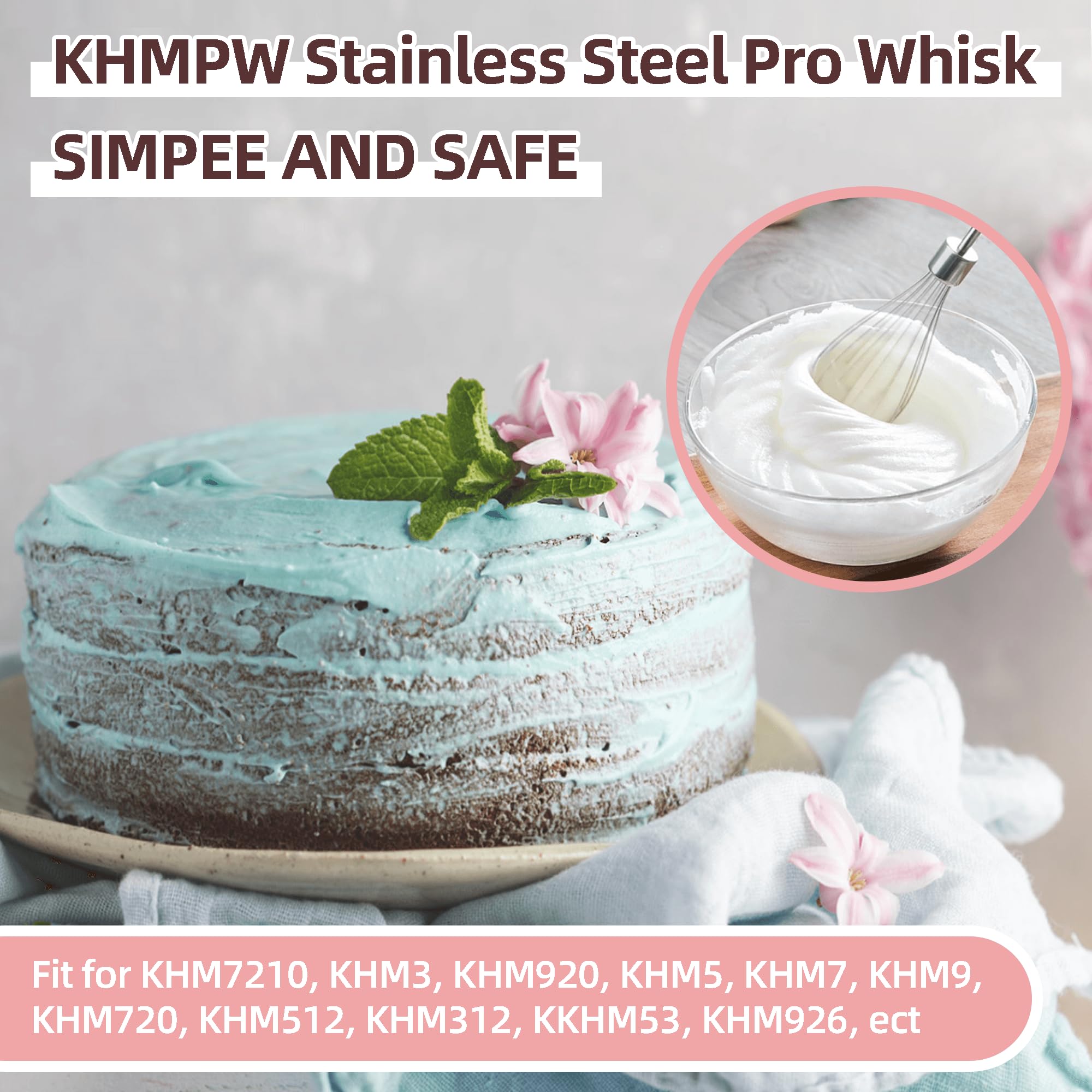 Khmpw Stainless Steel Pro Whisk-Kitchen Hand Mixer Whisk Attachments Khm512Bm Khm2B Ap5644233 Khm3 Khm5