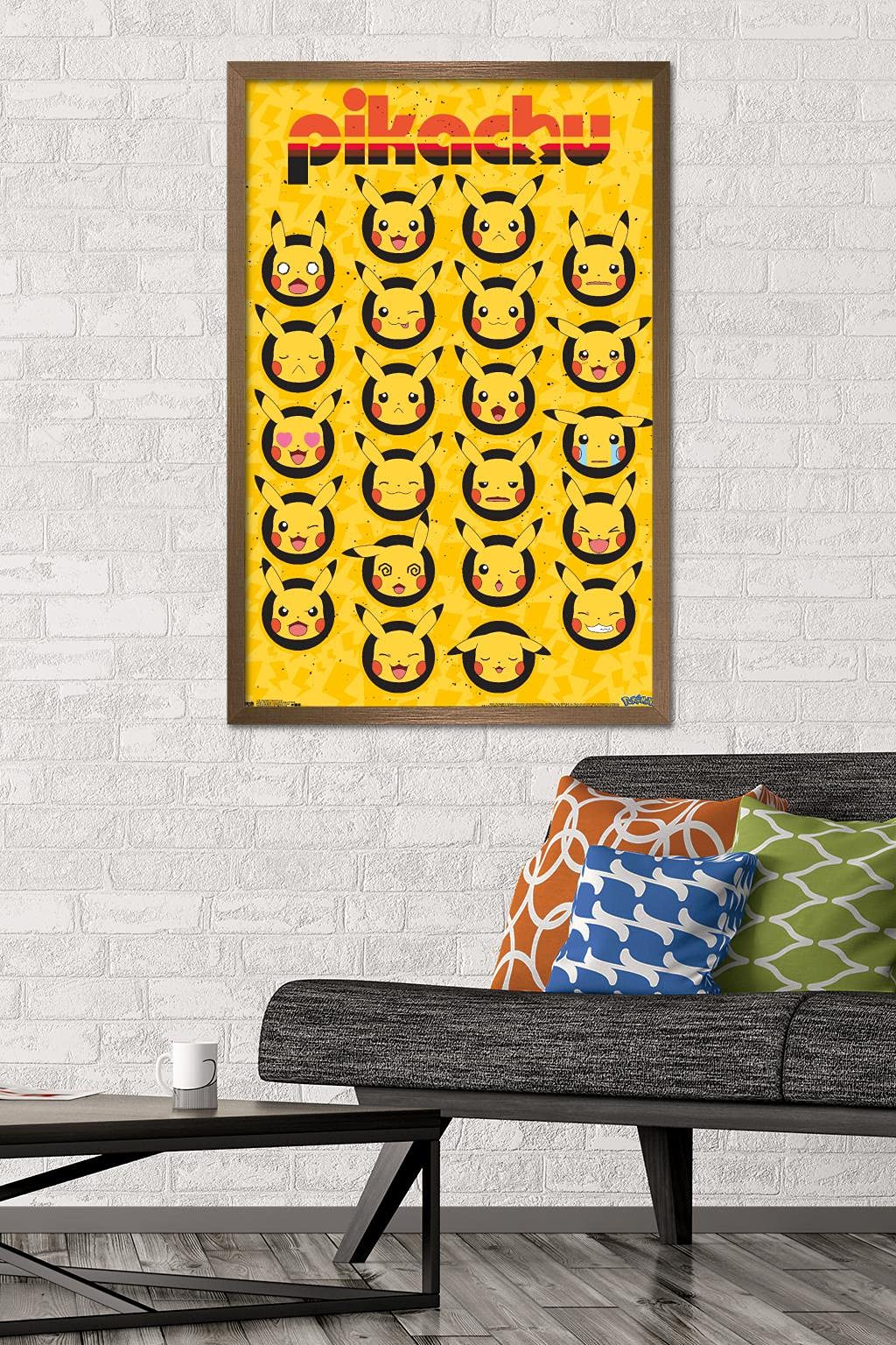 Trends International Pok  Mon - Pikachu Faces Wall Poster, 22.375'' X 34'', Bronze Framed Version