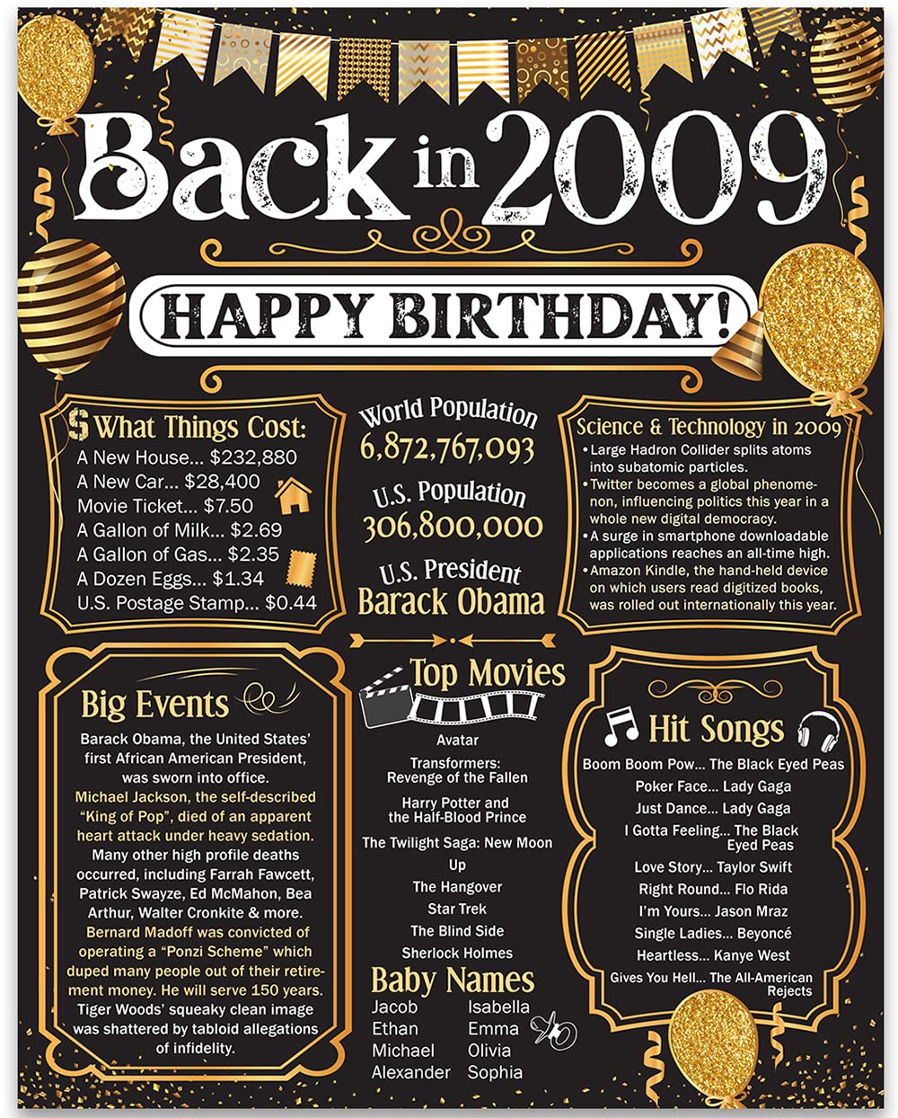 16th Birthday Party Decorations for 16th Birthday (Sixteen) - Remembering The Year 2009 - Party Supplies - Gifts for Men and Wom