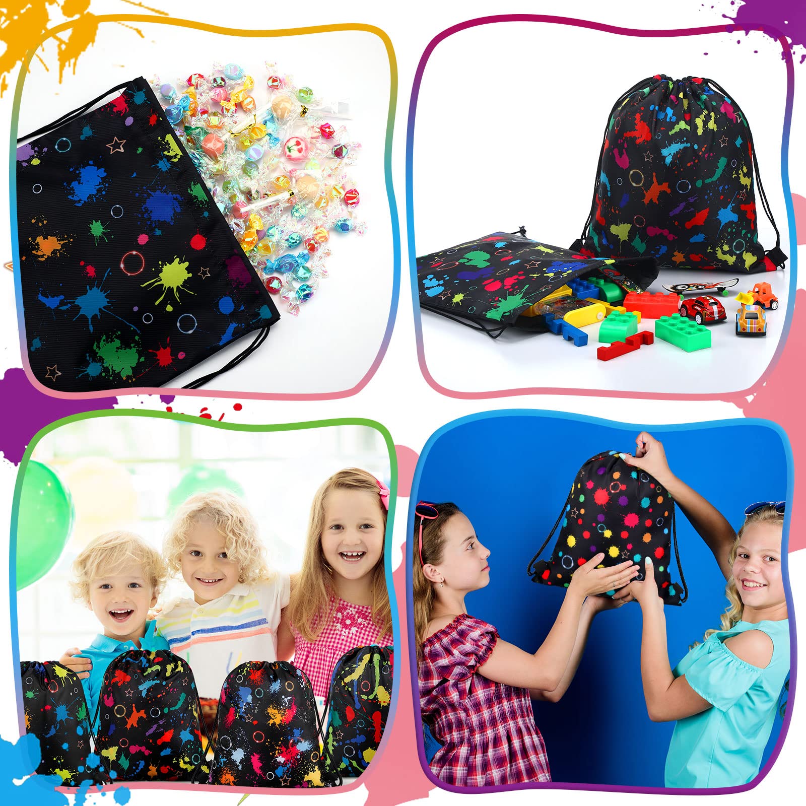 32 Pcs Glow Party Drawstring Bags Glow Party Favors Neon Birthday Treat Bags Candy Goodie Bags For Teens Social Media Theme Gift