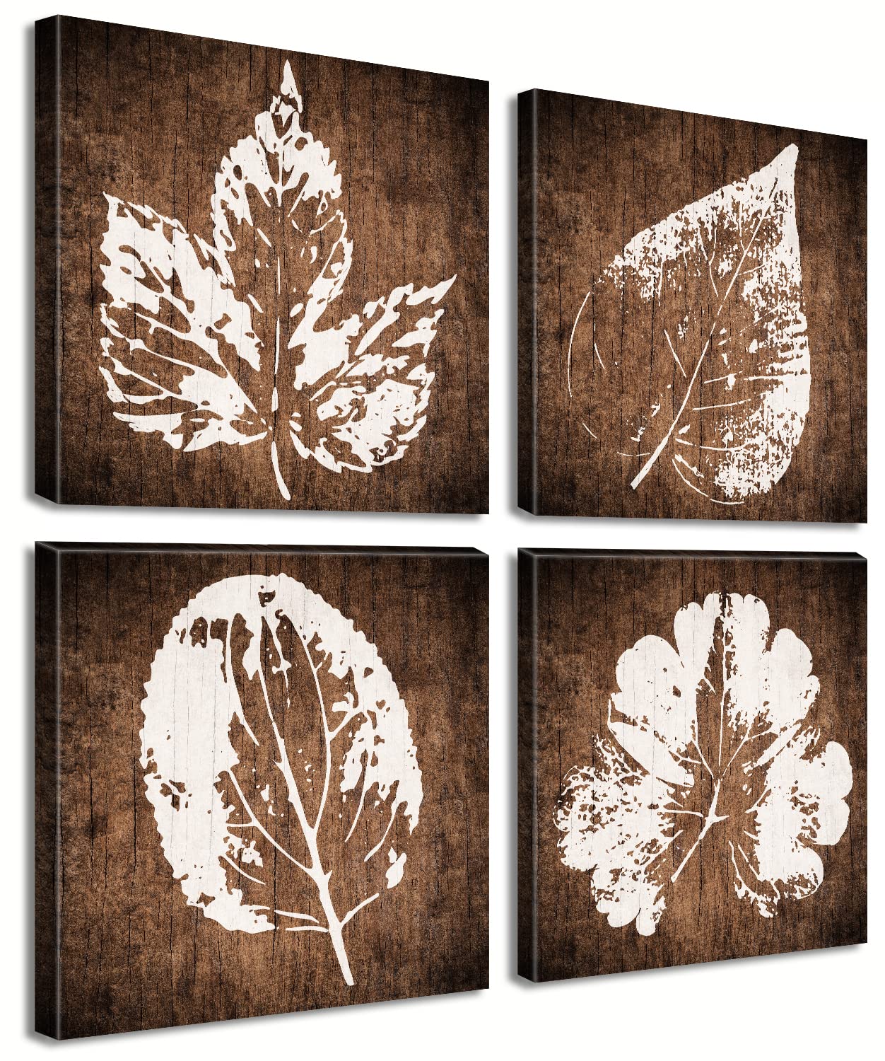 Botanical Plant Wall Decor For Bedroom - Minimalist Leaves Wall Art Decor Brown Background White Leaf Pictures Canvas Print Home