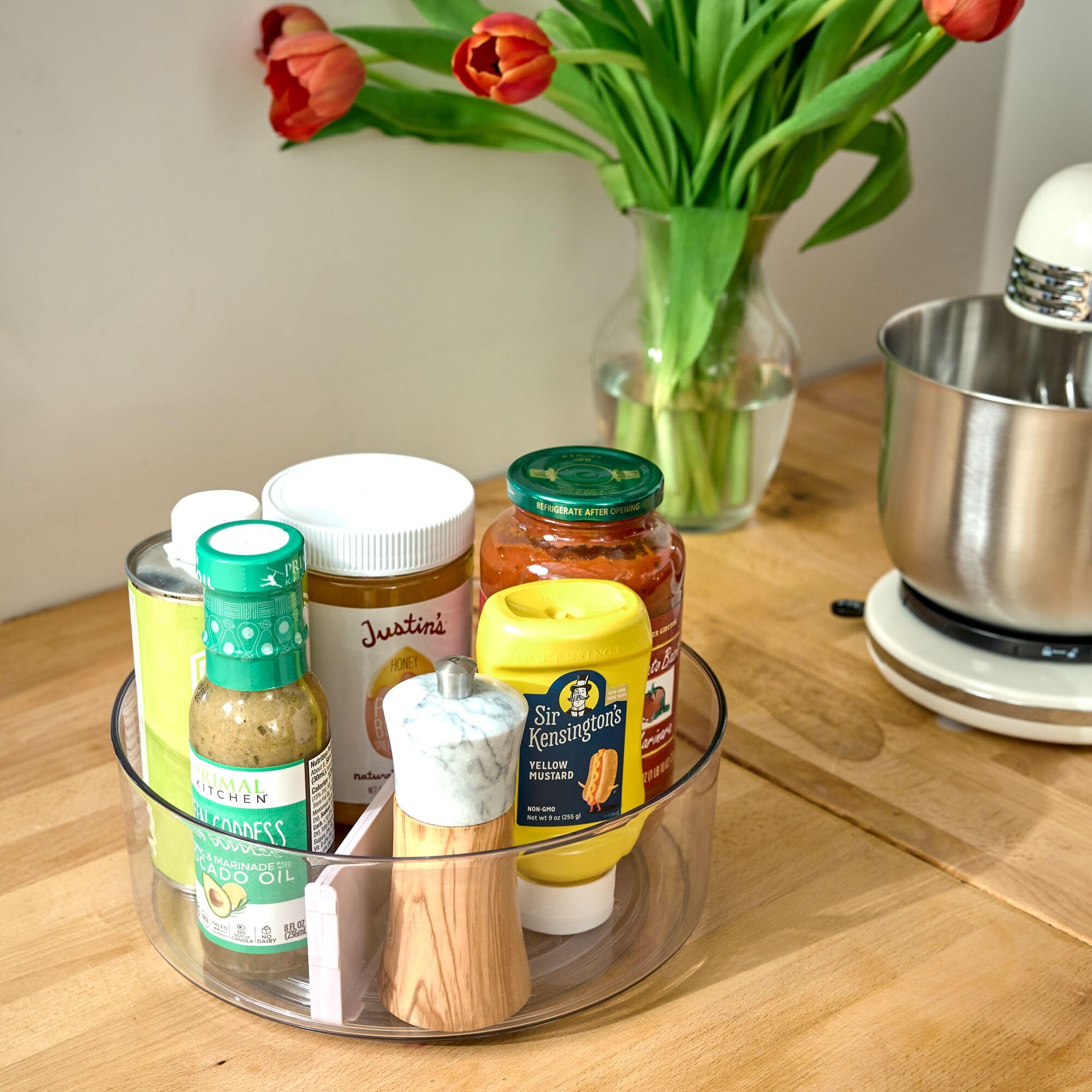 Rosanna Pansino X Idesign Recycled Plastic Divided Lazy Susan Turntable With Lid, Clear Bin/Lavender Sprinkles Divider, 10'' D X