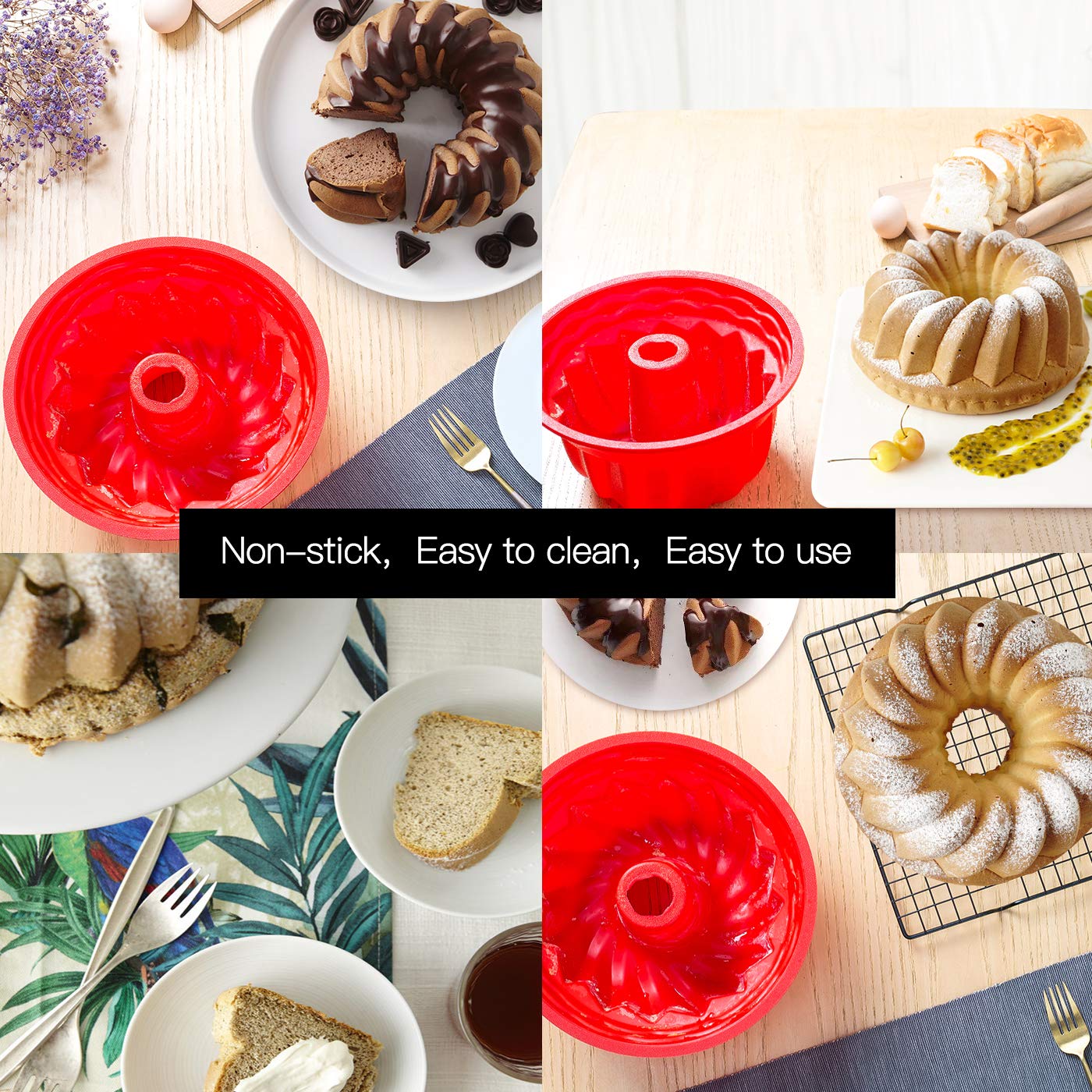 Aokinle Silicone Fluted Bunte Cake Baking Pan, European-Grade Lfgb Top-Level Silicone Round Cake Mold, Non-Stick Cake Pan For Je