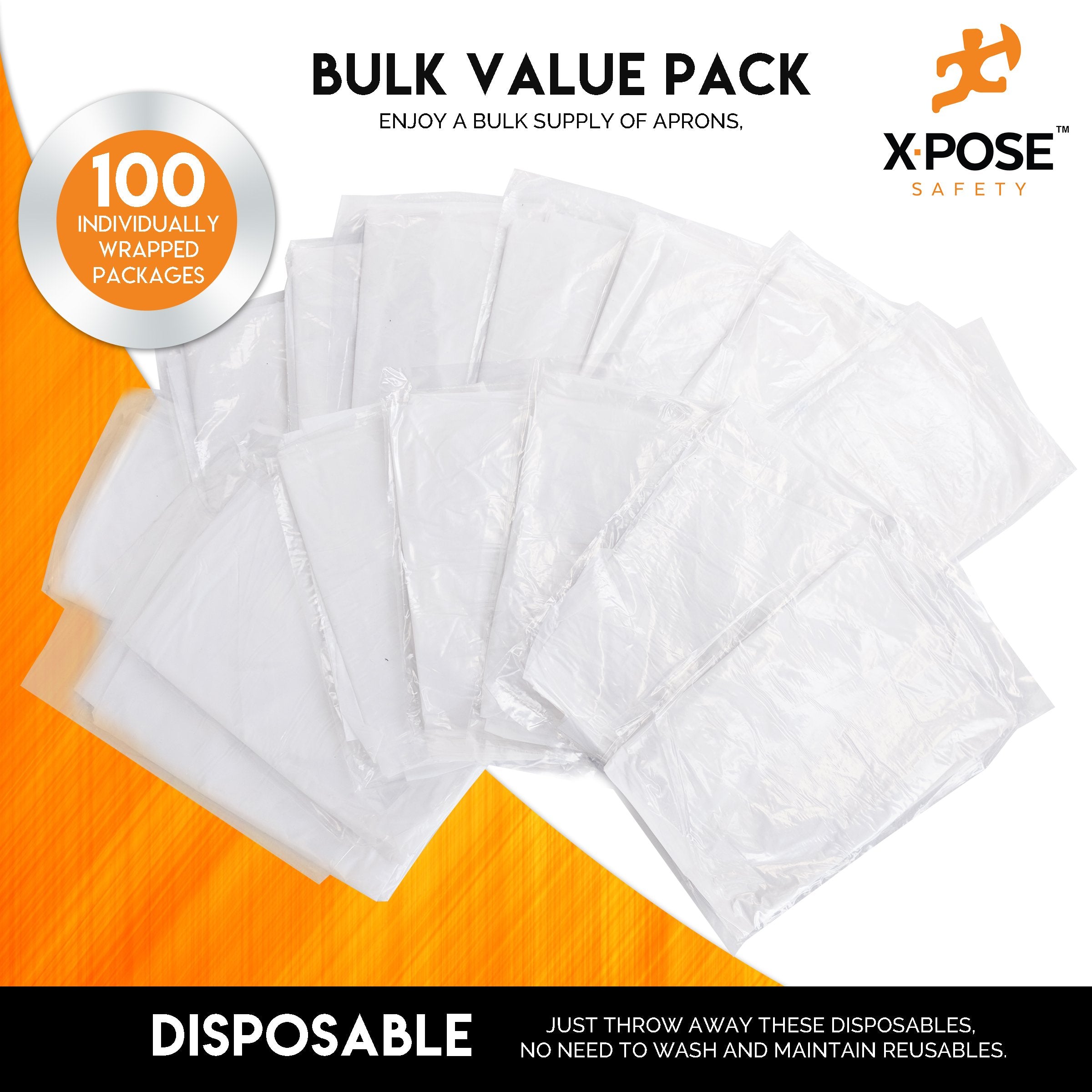 Xpose Safety Plastic Disposable Aprons For Cooking Individually Packaged Durable 1 Mil Waterproof Polyethylene 24'' X 48''