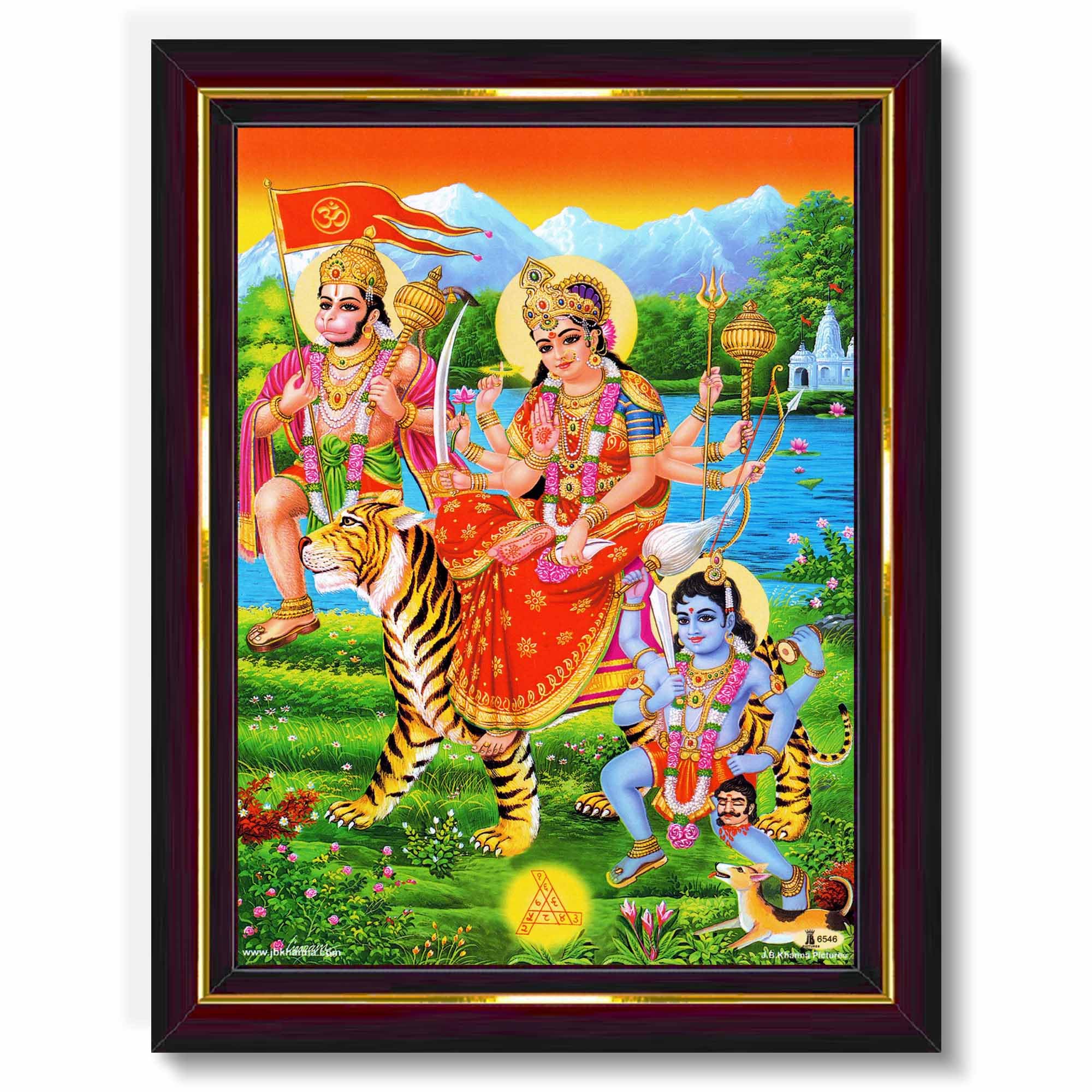 Pavan Photo Laminations Goddess Durga Devi Hanuman Kala Kaal Bhairav Wall Painting Framed Home Decor (Wood,Matte,Brown,Big Size,