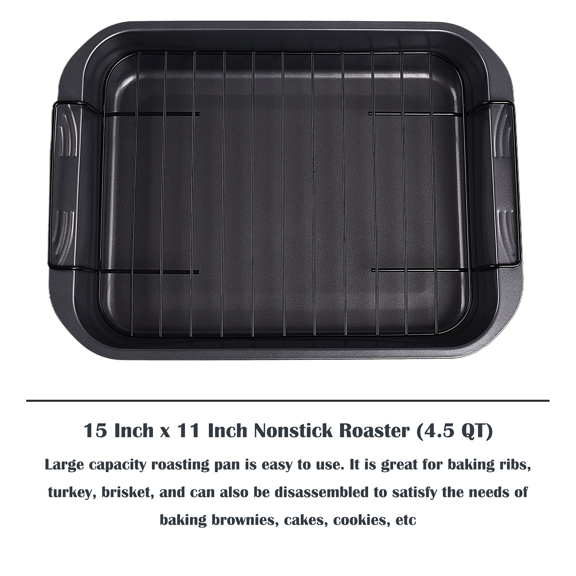Kitcom Bakeware Nonstick Roaster, Nonstick Roasting Pan With Rack, Great For Roast Chicken, Roasts And Turkeys - 15 Inch X 11 In