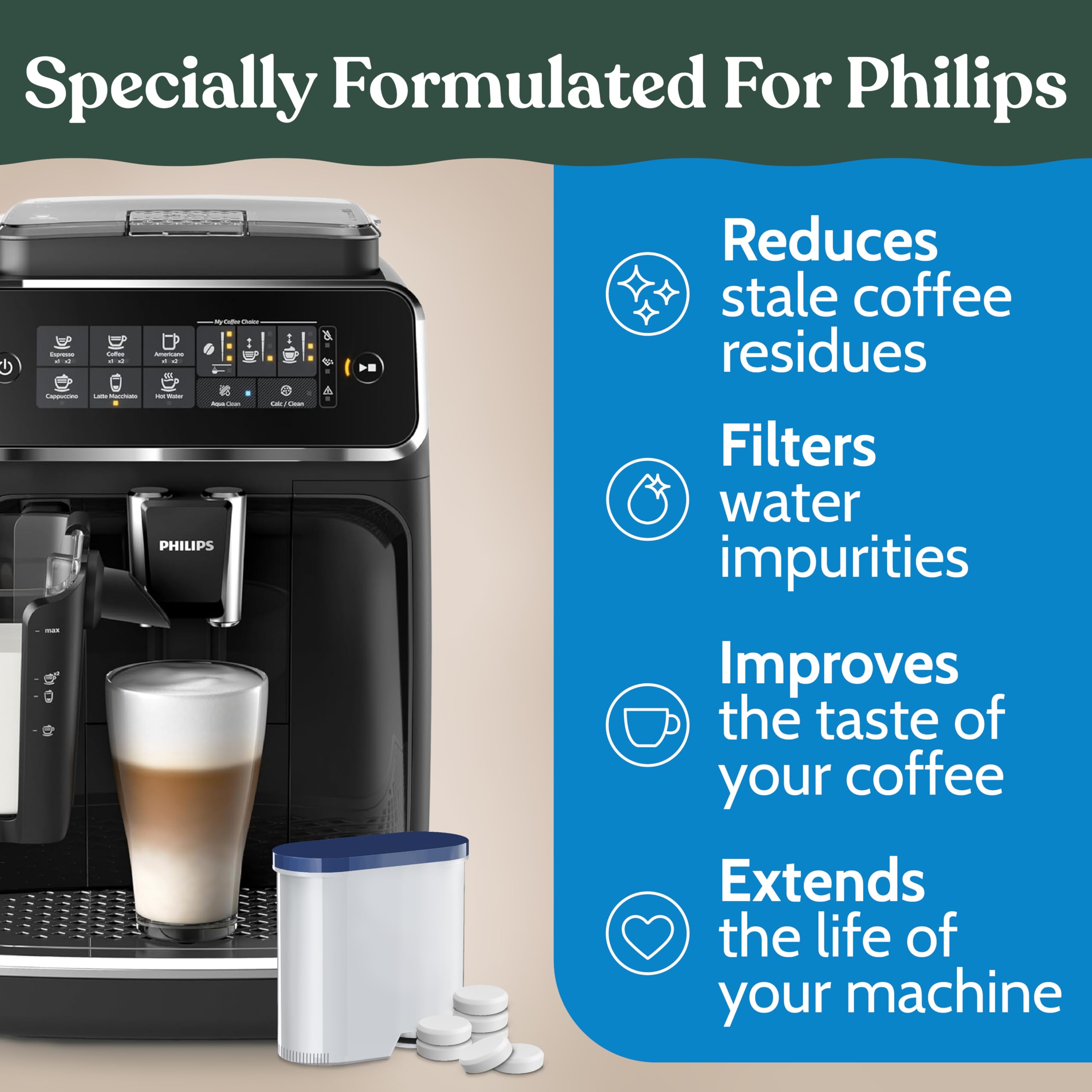 Roobi Philips Compatible Descaling Solution & Cleaner. Specially Formulated For Philips Espresso Machines. Carbon Neutral Descal