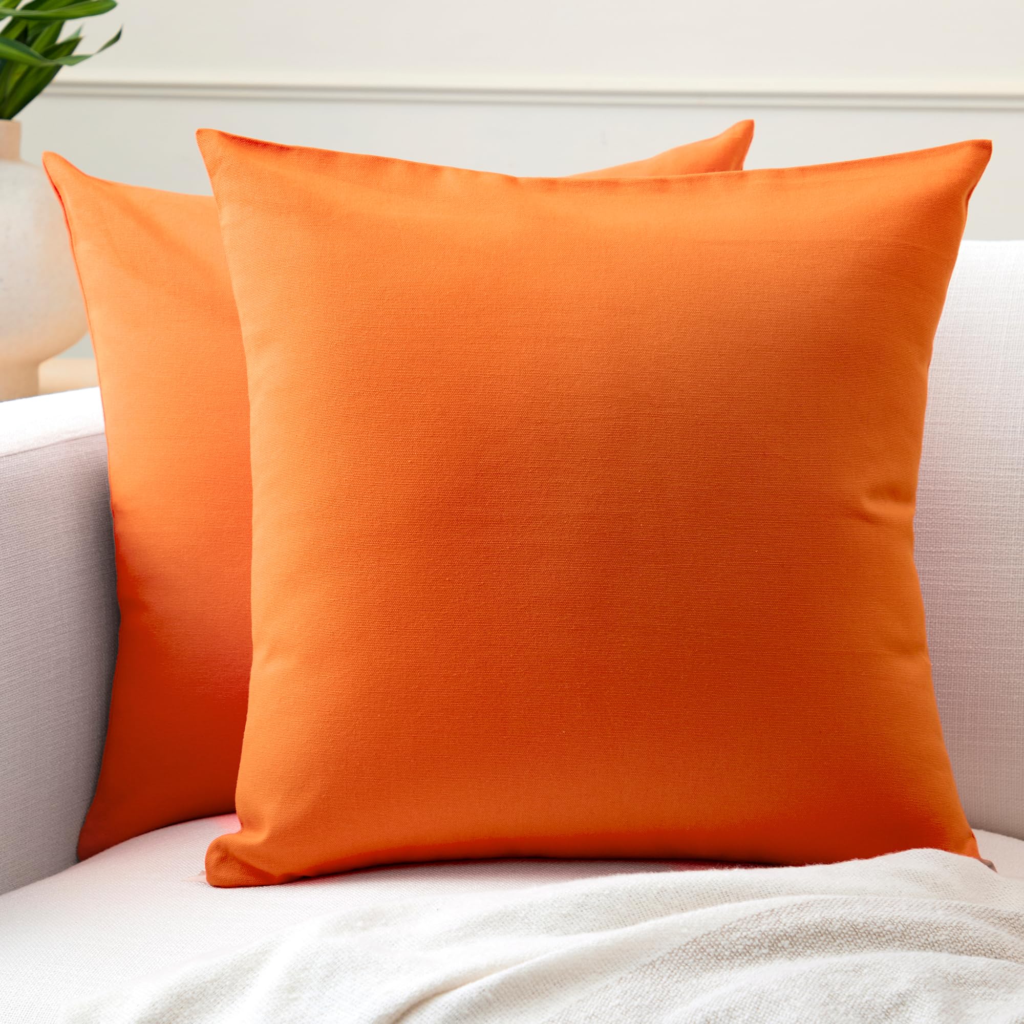 Encasa Xo Throw Pillow Covers 16X16 In Set Of 2 Orange | No Inserts | Cotton Pillow Covers For Living Room, Bed, Sofa, Couch | D