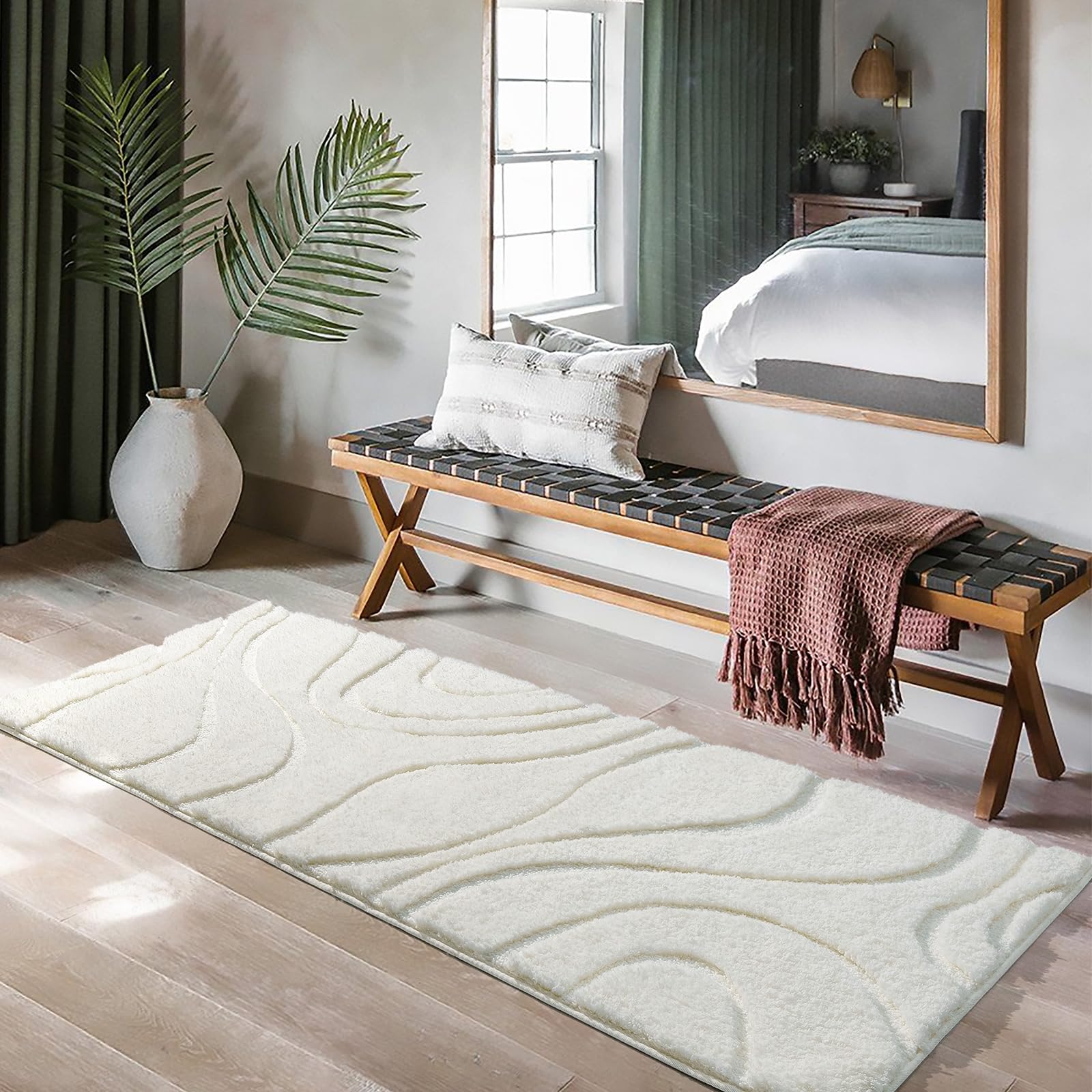 Dexde Bathroom Rugs Runner 24 X 72 Inch,Extra Long Bathroom Rug Non-Slip,Machine Washable Bath Mats Rug,Cream White Soft Carpets