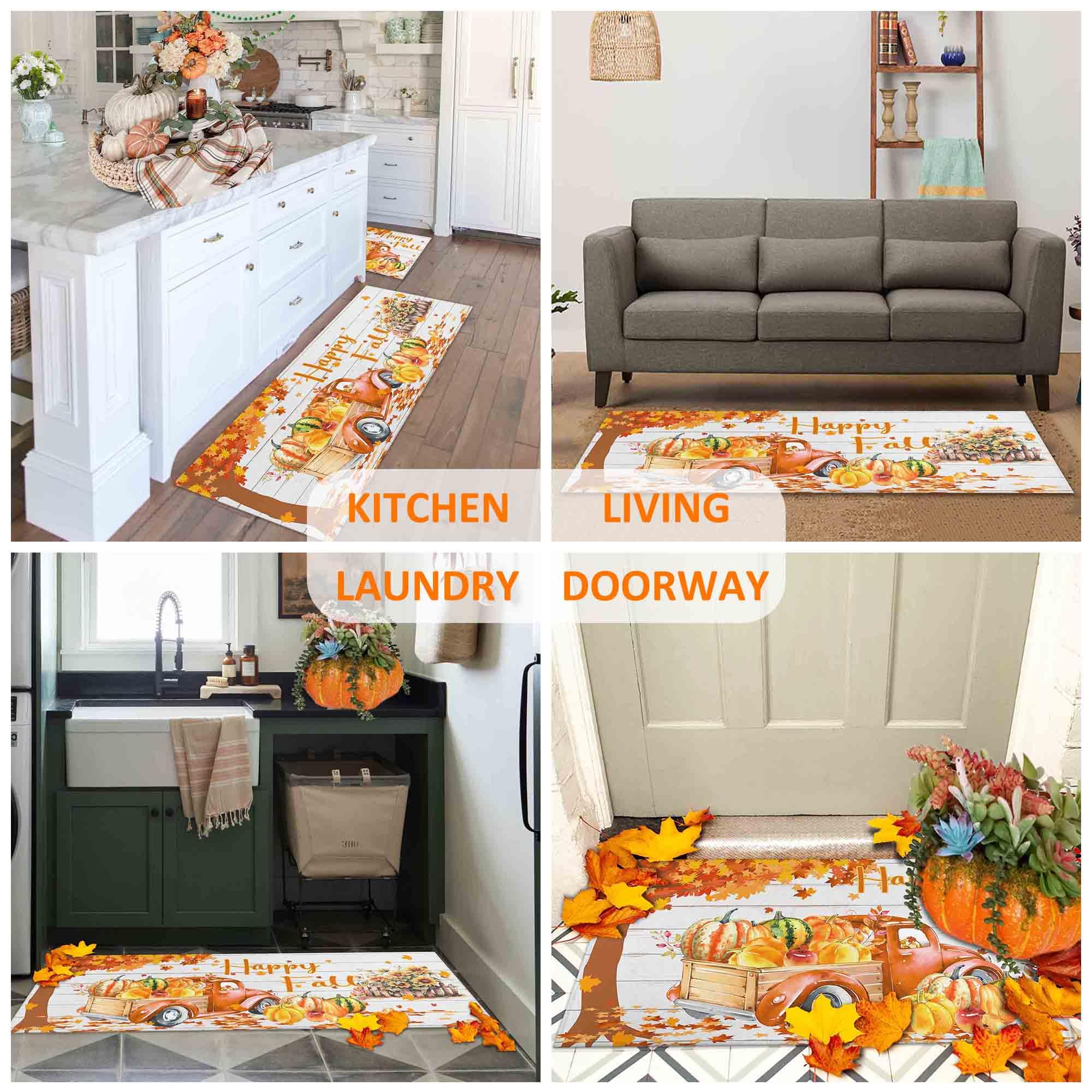 Noulmea Buffalo Plaid Pumpkin Fall Kitchen Rugs Set of 2,Thanksgiving Autumn Pumpkin Front Door Mat Floor Rug for Fall Home Holi