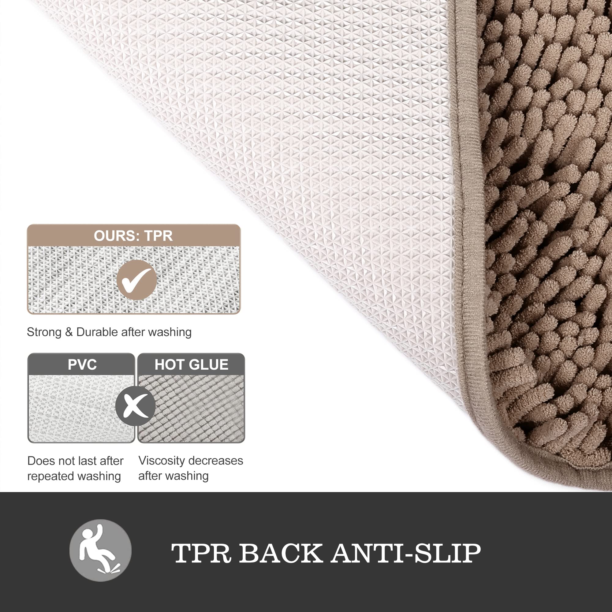 Yeaban Taupe Bathroom Rugs - Thick Chenille Bath Mats | Absorbent And Washable Bath Rug Non-Slip, Plush And Soft Rugs For Bathro