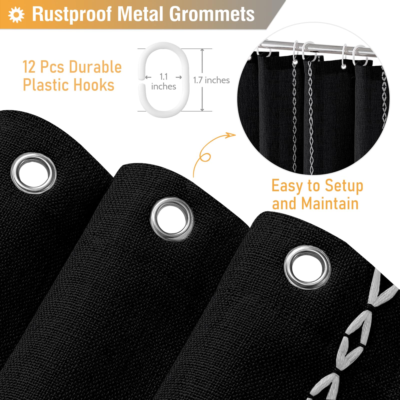 Bttn Boho Farmhouse Shower Curtain, Linen Rustic Weighted Striped Fabric Shower Curtain Set With Tassel, Water Repellent, Bohemi