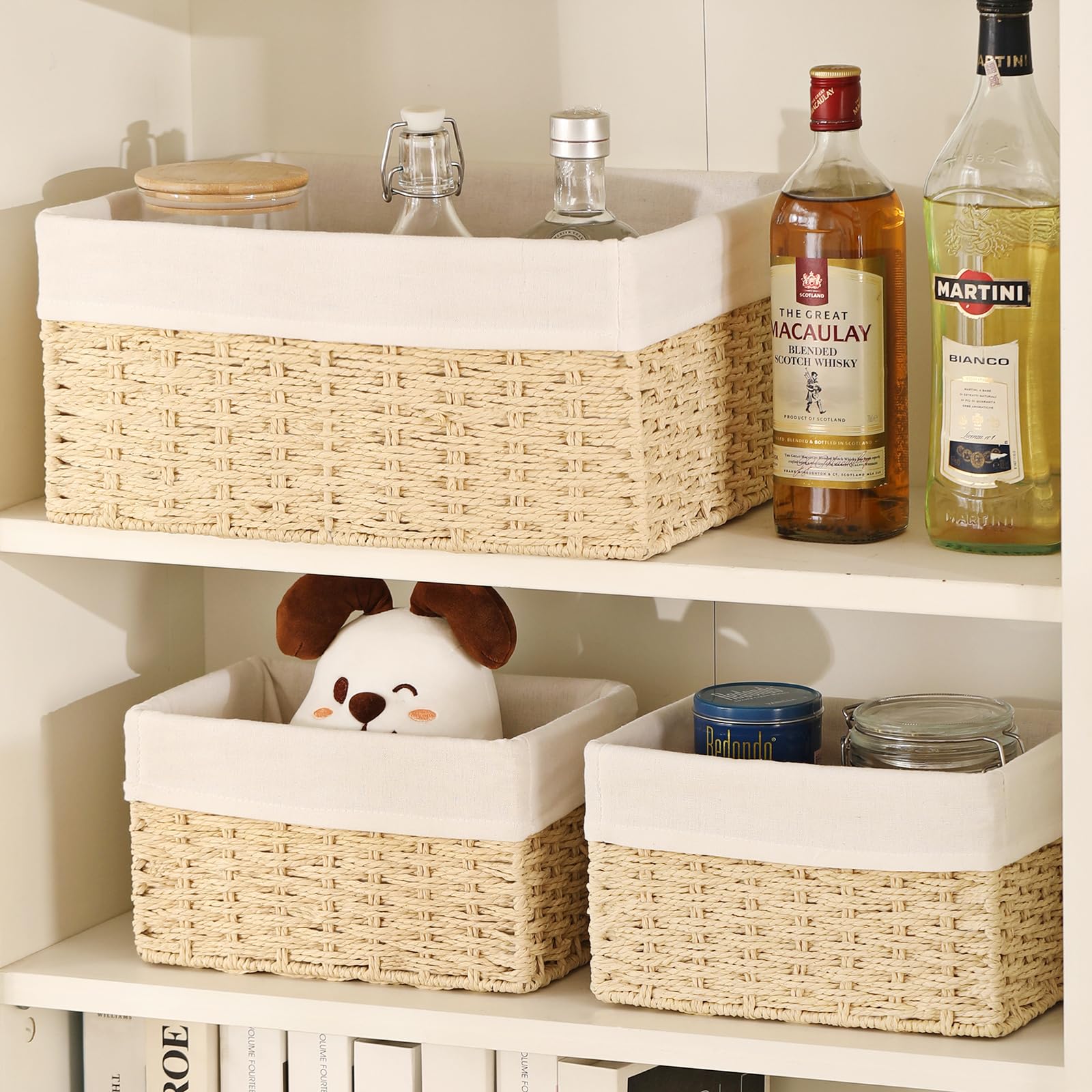 Vagusicc Wicker Basket, Set Of 3 Hand-Woven Storage Baskets For Organizing, Decorative Bathroom Wicker Storage Basket Bins With