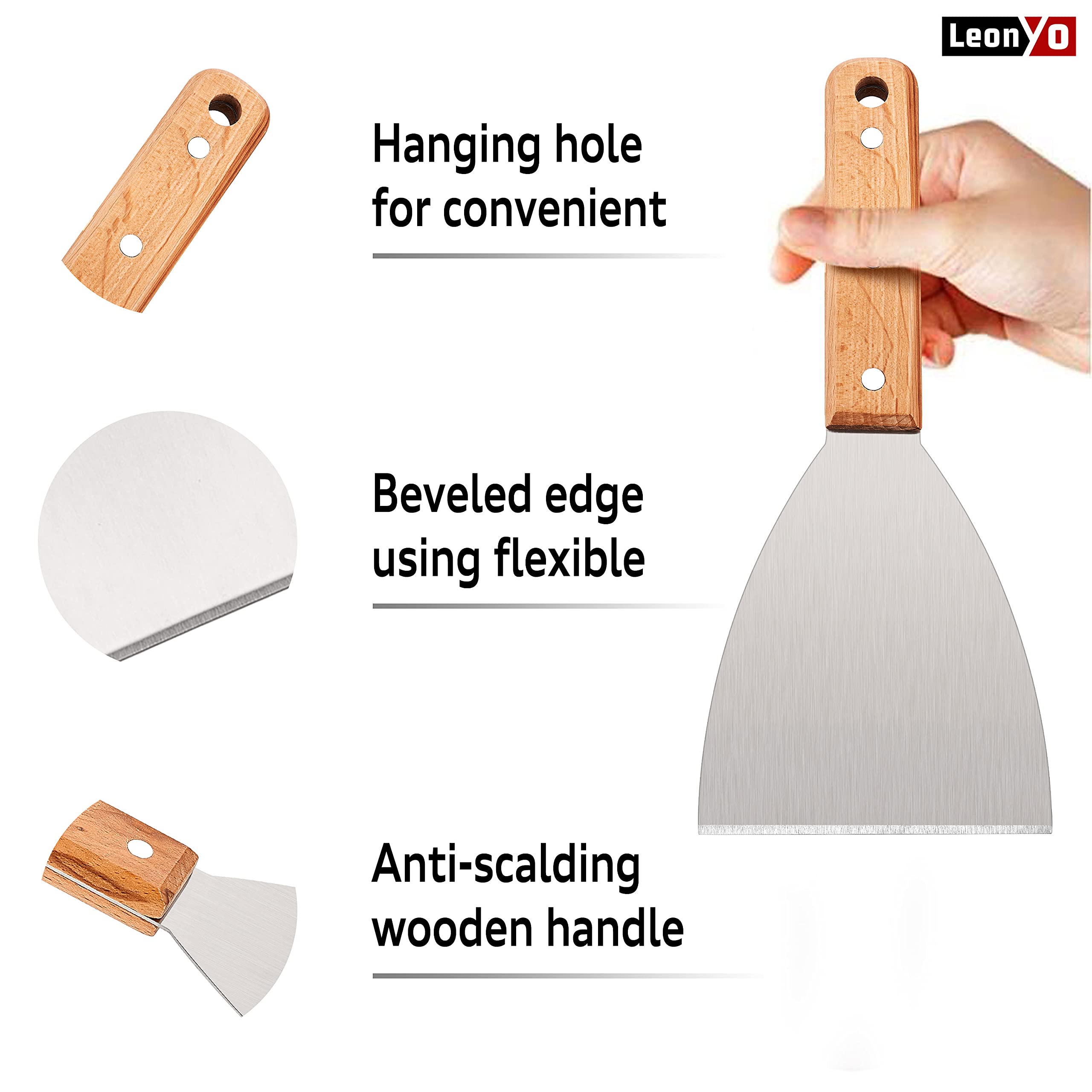 Leonyo Grill Griddle Scraper Set Of 2, Stainless Steel Metal Grill Scraper Tool For Flat Top Teppanyaki Bbq, Versatile Scraper F