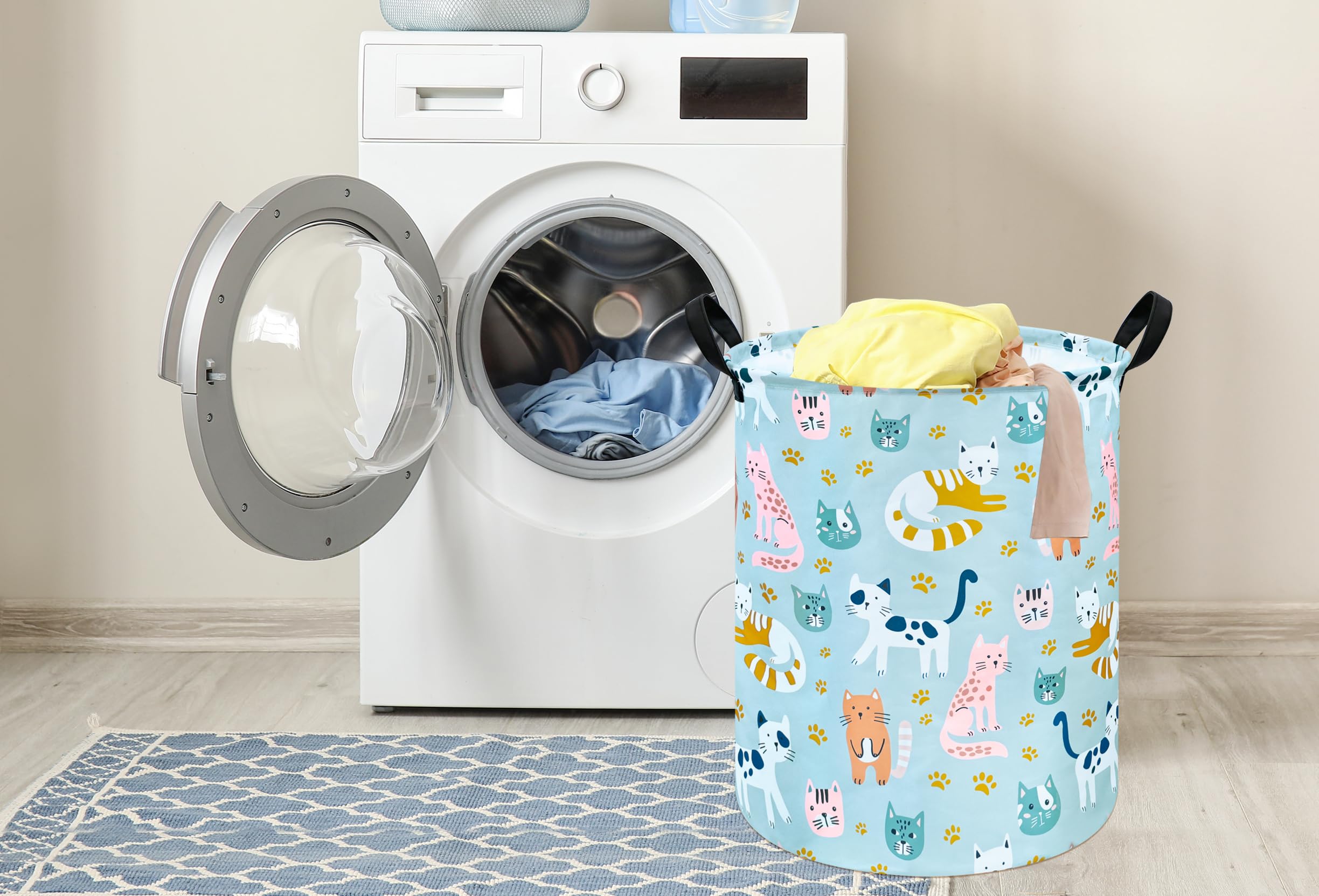 Vaivusto Large Kids Laundry Basket Canvas Cat Storage Bins Baby Nursery Hamper Waterproof Clothes Organizer Boys And Girls Toy B